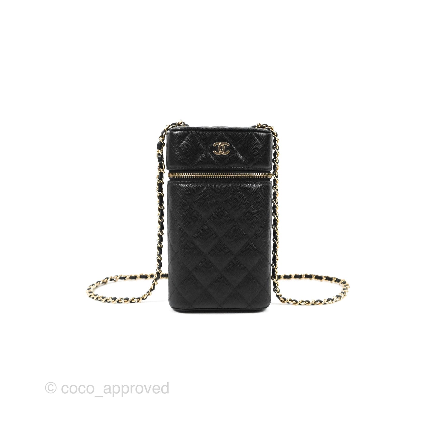 Chanel Vanity Phone Holder With Chain Black Caviar Gold Hardware