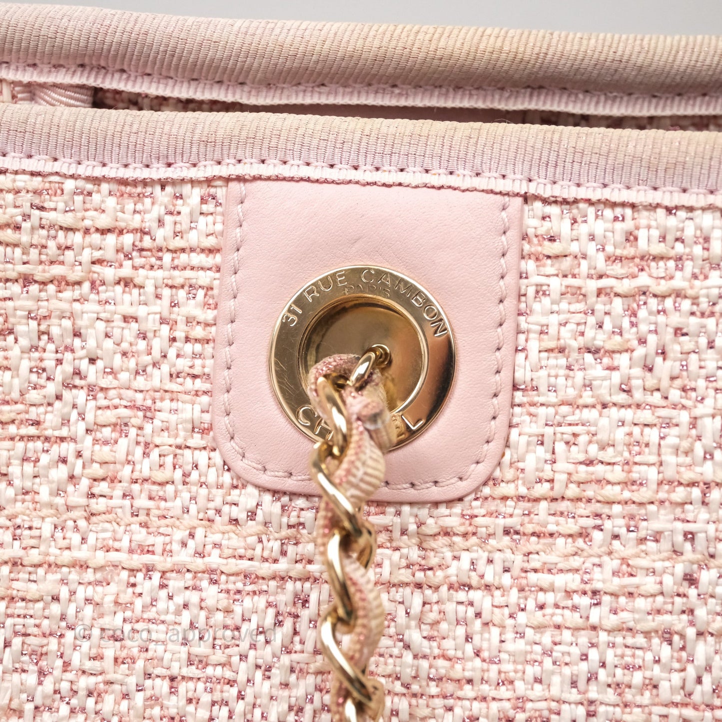 Chanel Medium Deauville Pink Glitter Raffia Gold Hardware