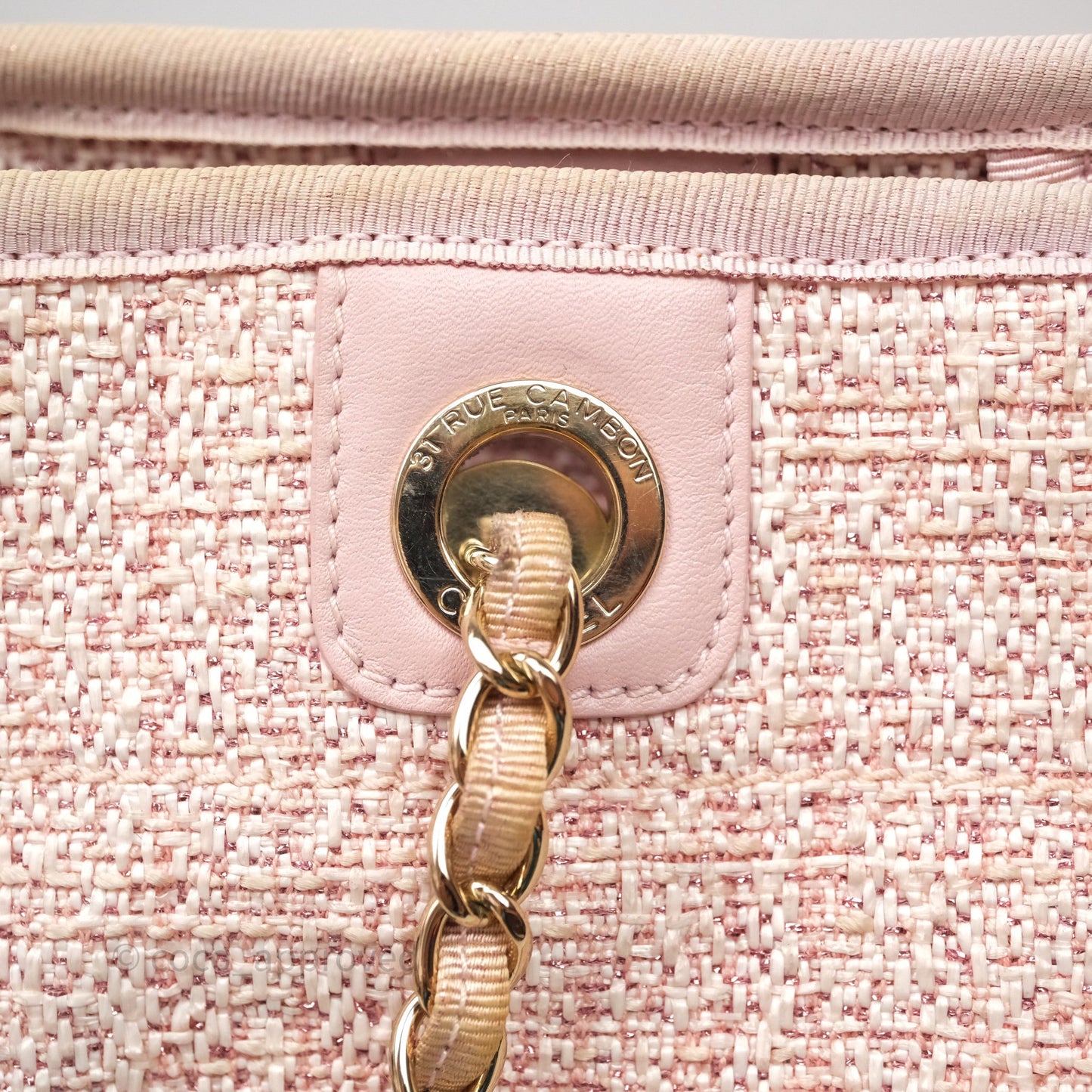Chanel Medium Deauville Pink Glitter Raffia Gold Hardware