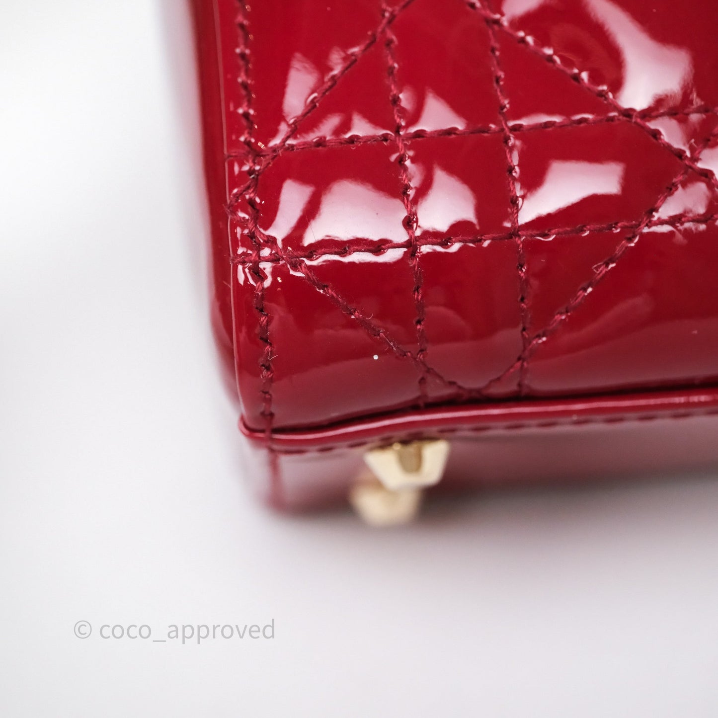 Christian Dior Mini Lady Dior Red Patent Cannage Gold Hardware