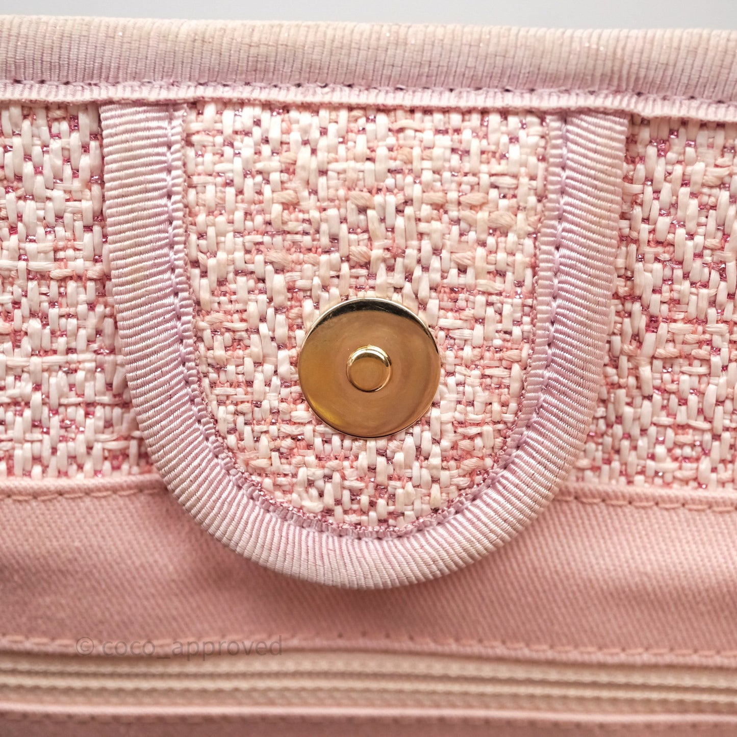 Chanel Medium Deauville Pink Glitter Raffia Gold Hardware