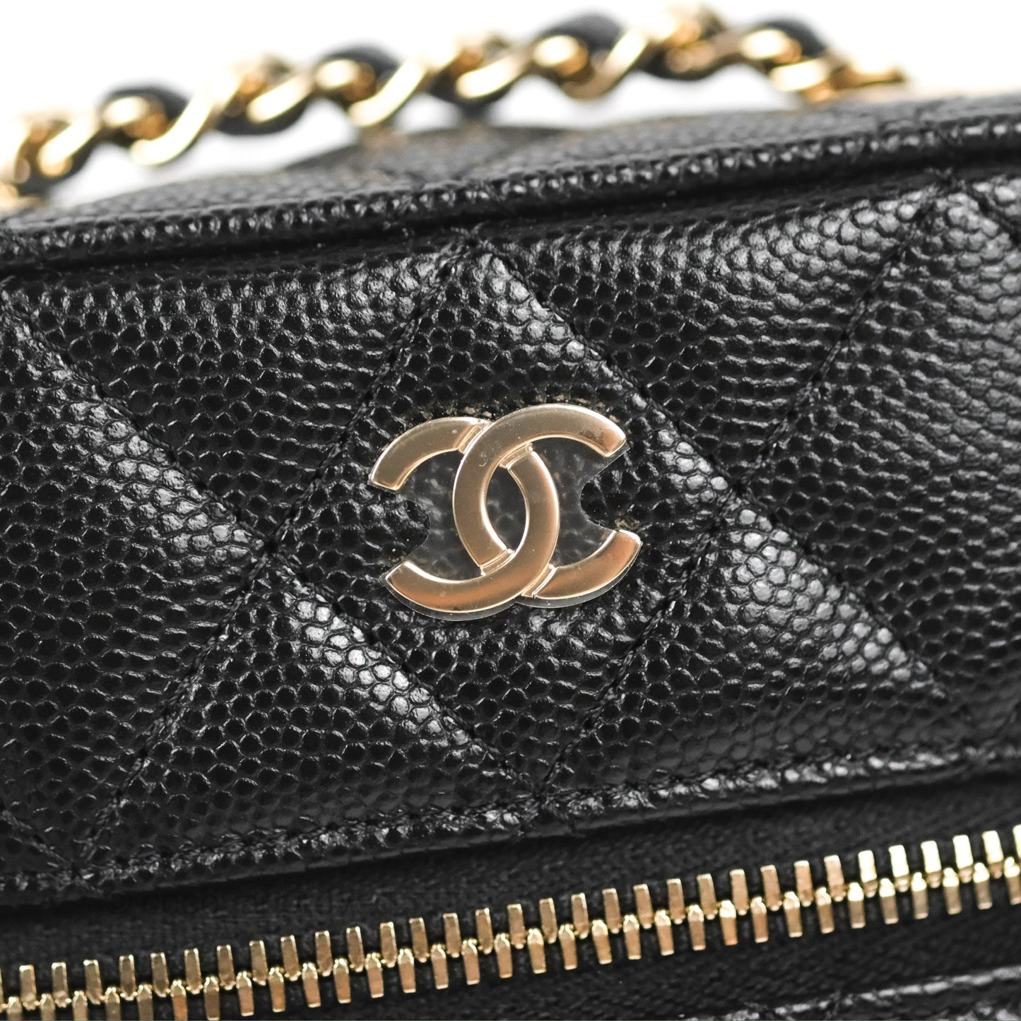 Chanel Vanity Phone Holder With Chain Black Caviar Gold Hardware