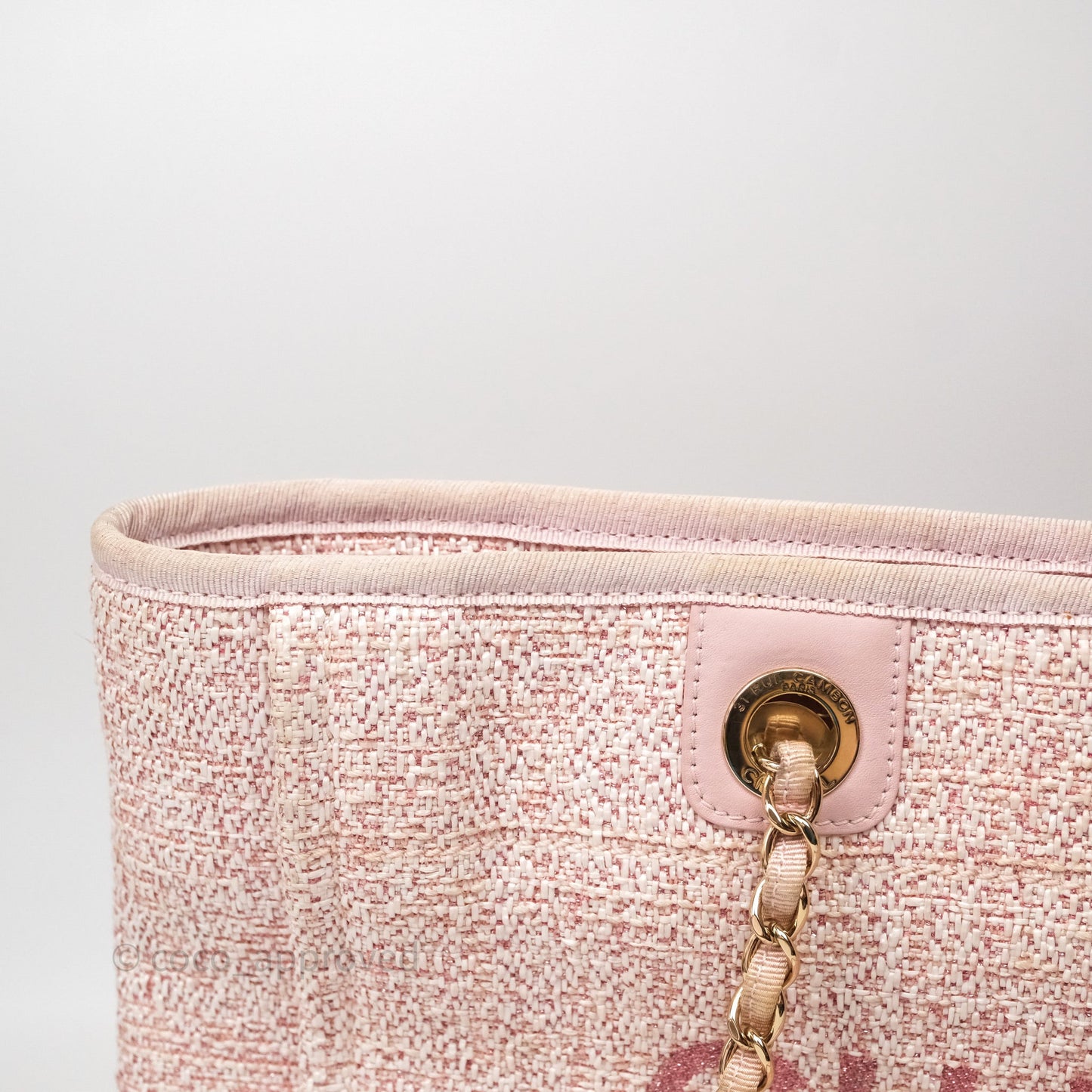 Chanel Medium Deauville Pink Glitter Raffia Gold Hardware