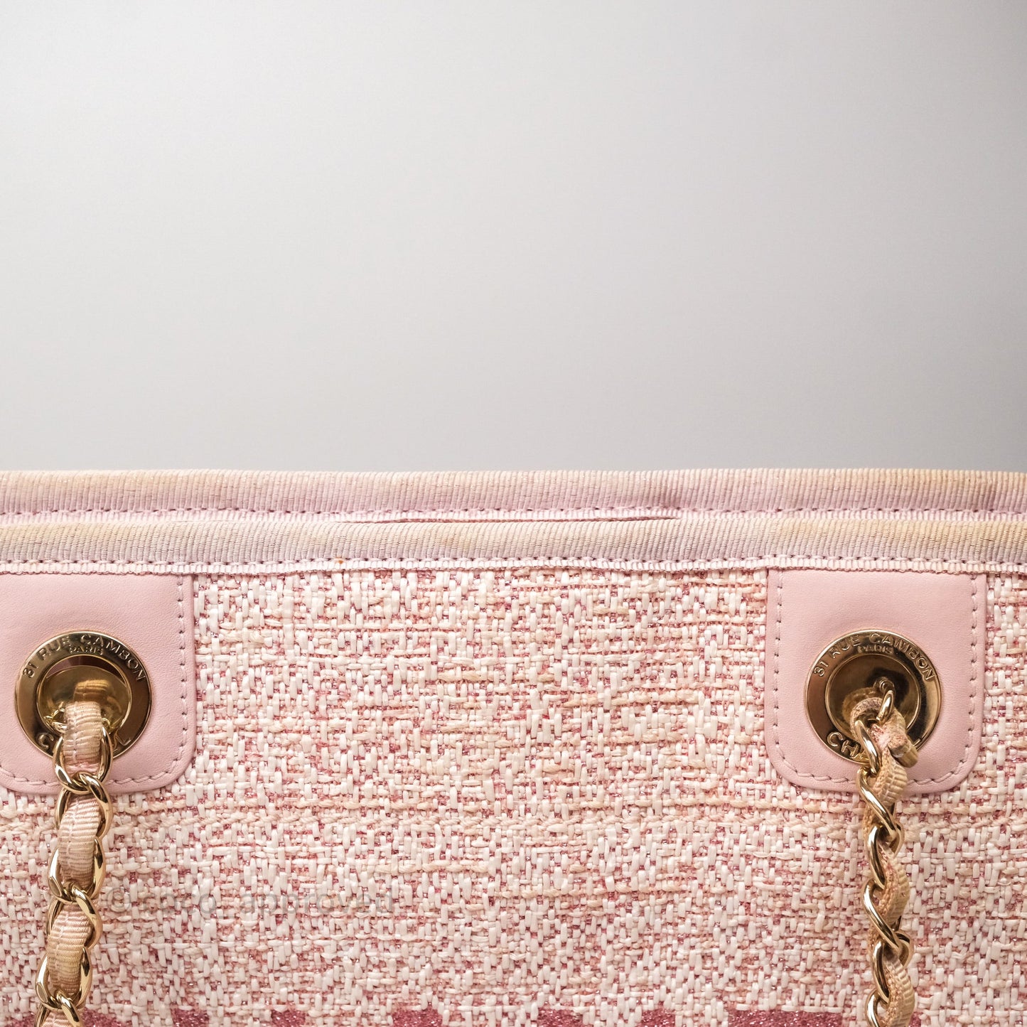 Chanel Medium Deauville Pink Glitter Raffia Gold Hardware