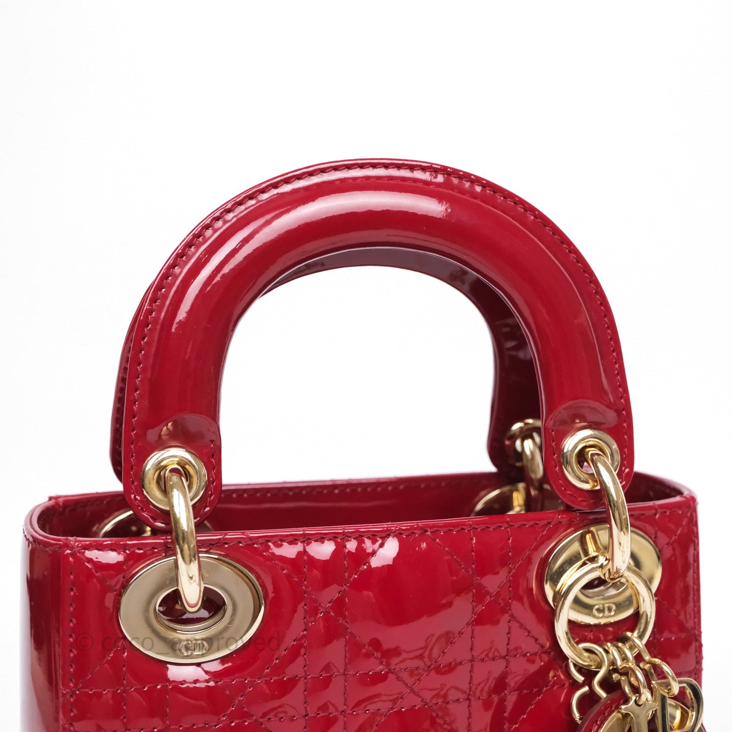 Christian Dior Mini Lady Dior Red Patent Cannage Gold Hardware