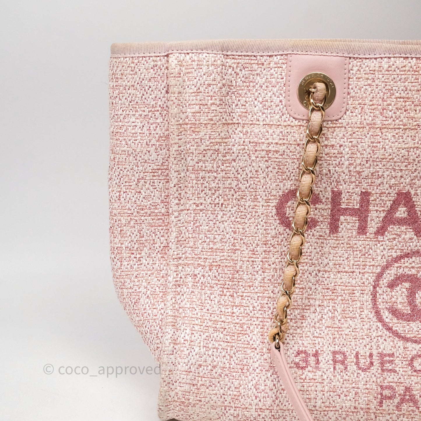 Chanel Medium Deauville Pink Glitter Raffia Gold Hardware