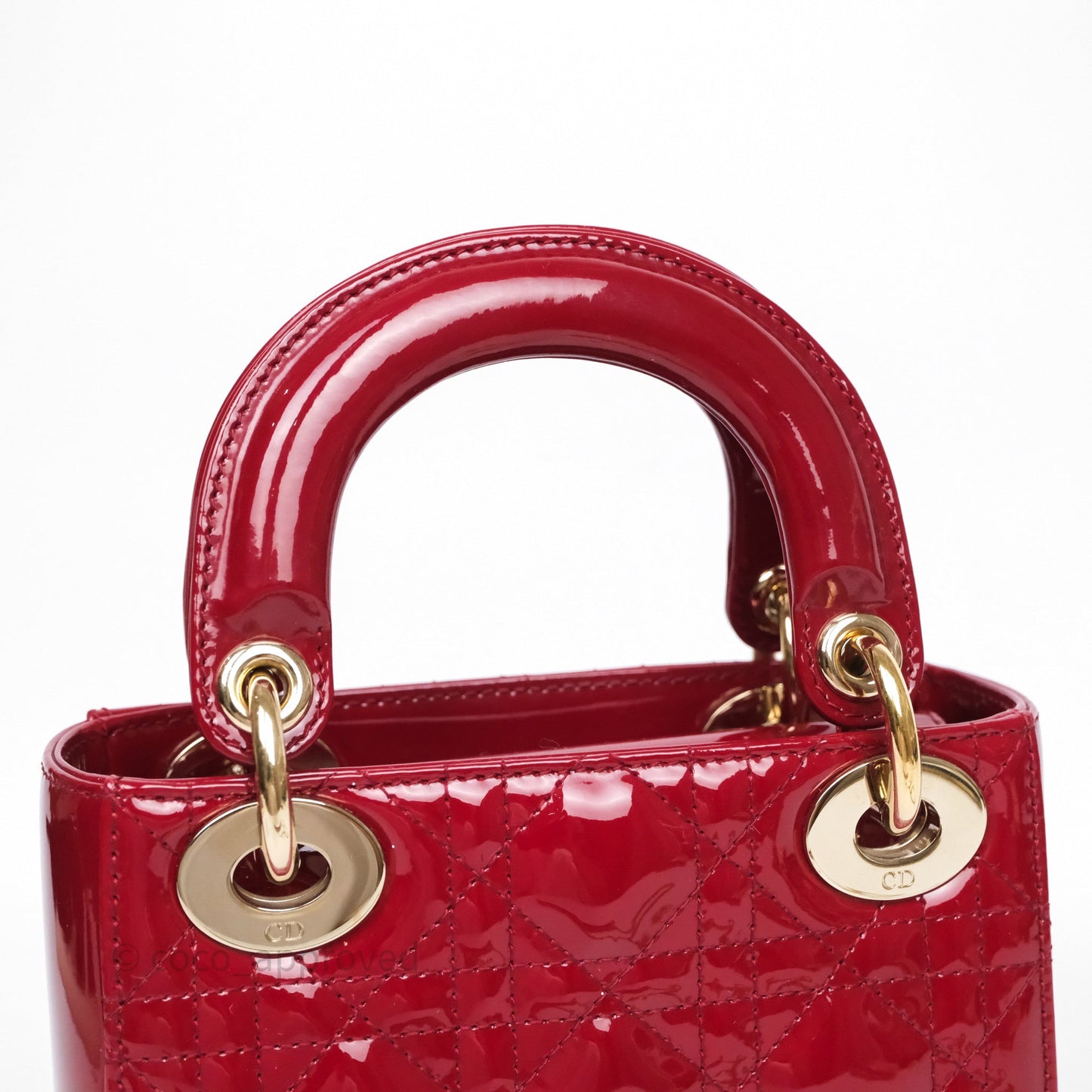 Christian Dior Mini Lady Dior Red Patent Cannage Gold Hardware