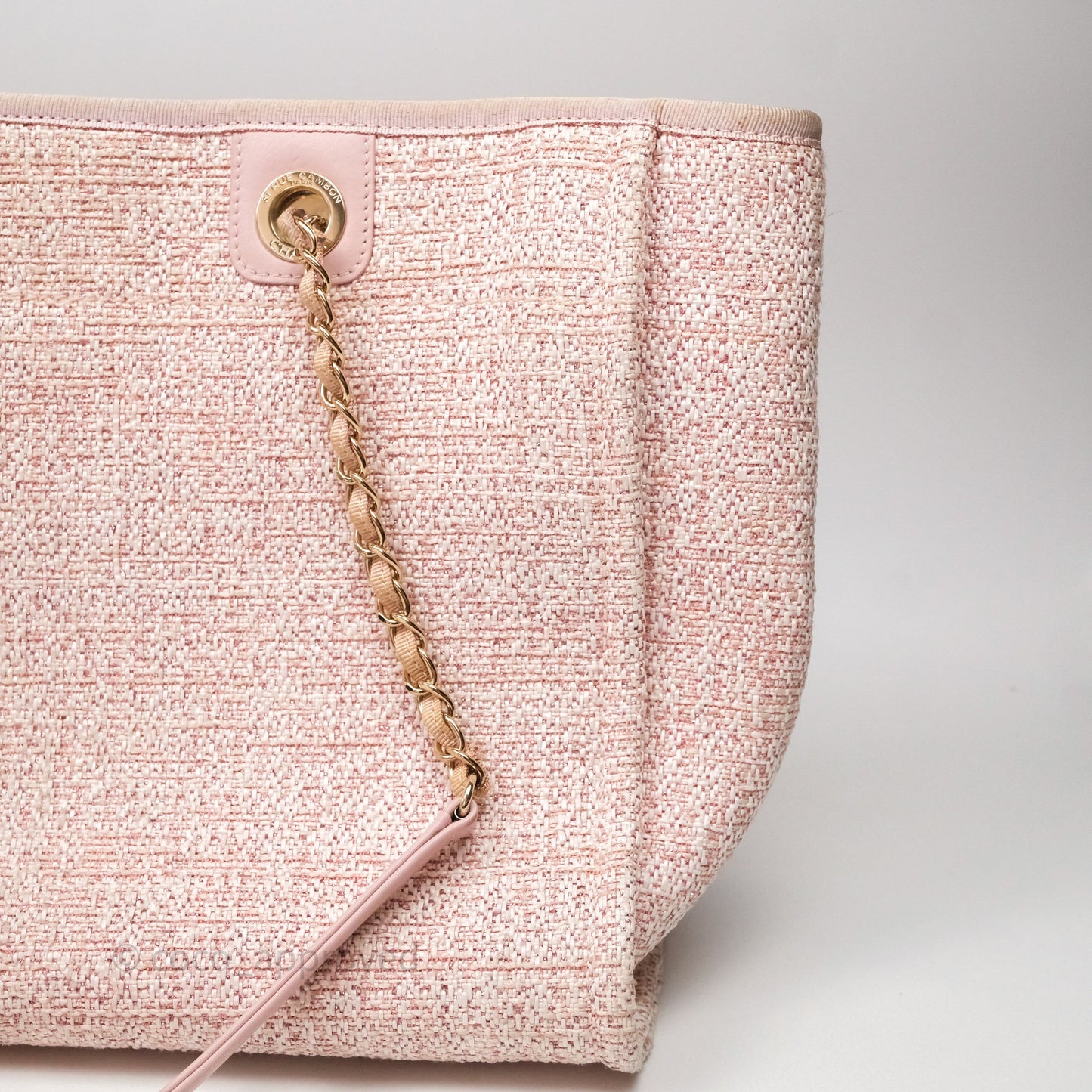 Chanel Medium Deauville Pink Glitter Raffia Gold Hardware