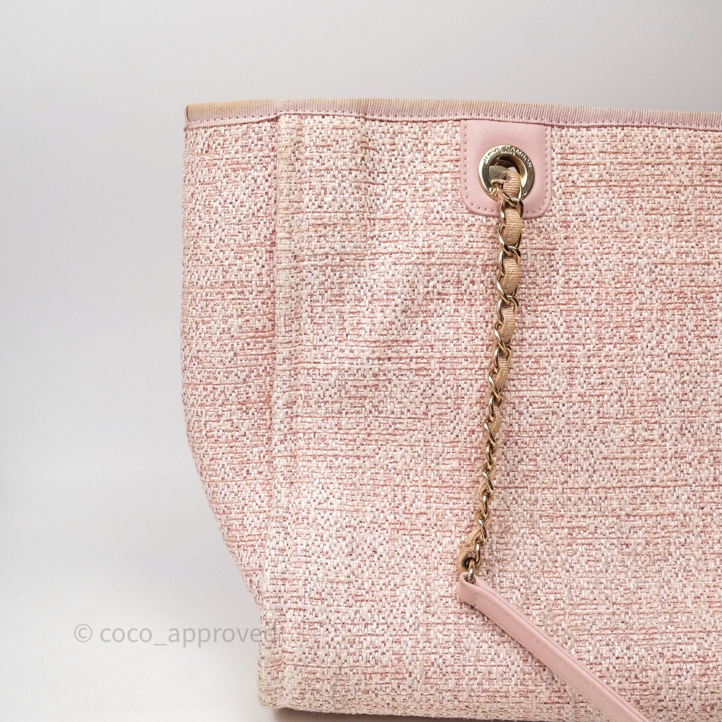 Chanel Medium Deauville Pink Glitter Raffia Gold Hardware