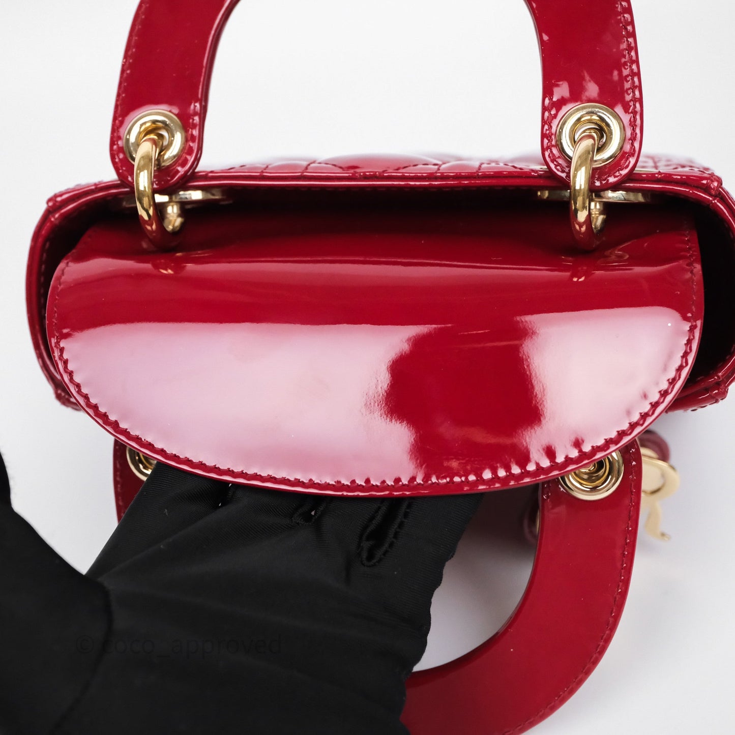 Christian Dior Mini Lady Dior Red Patent Cannage Gold Hardware