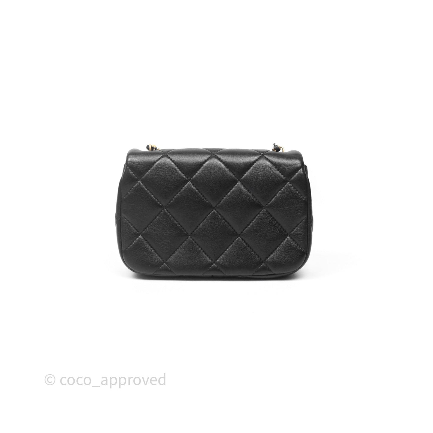 Chanel Mini Flap Bag With Pearl Black Lambskin Aged Gold Hardware