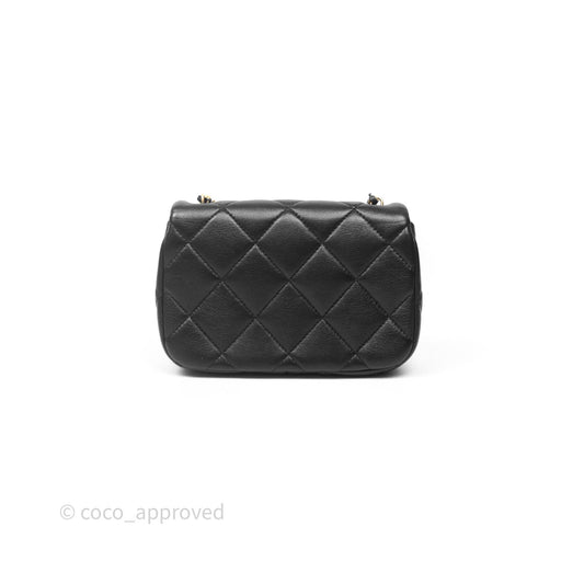 Chanel Mini Flap Bag With Pearl Black Lambskin Aged Gold Hardware
