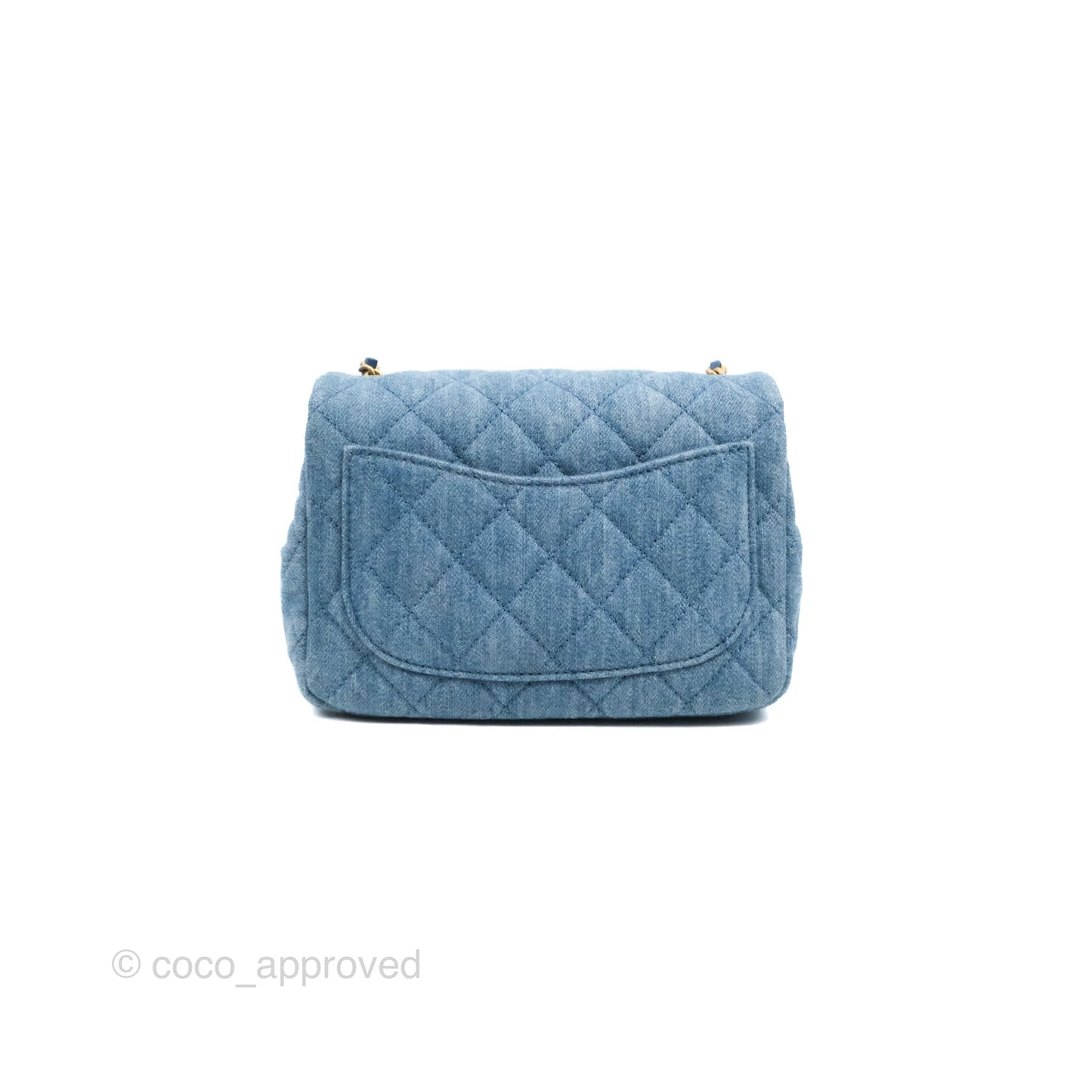 Chanel Mini Square Pearl Crush Quilted Denim Aged Gold Hardware