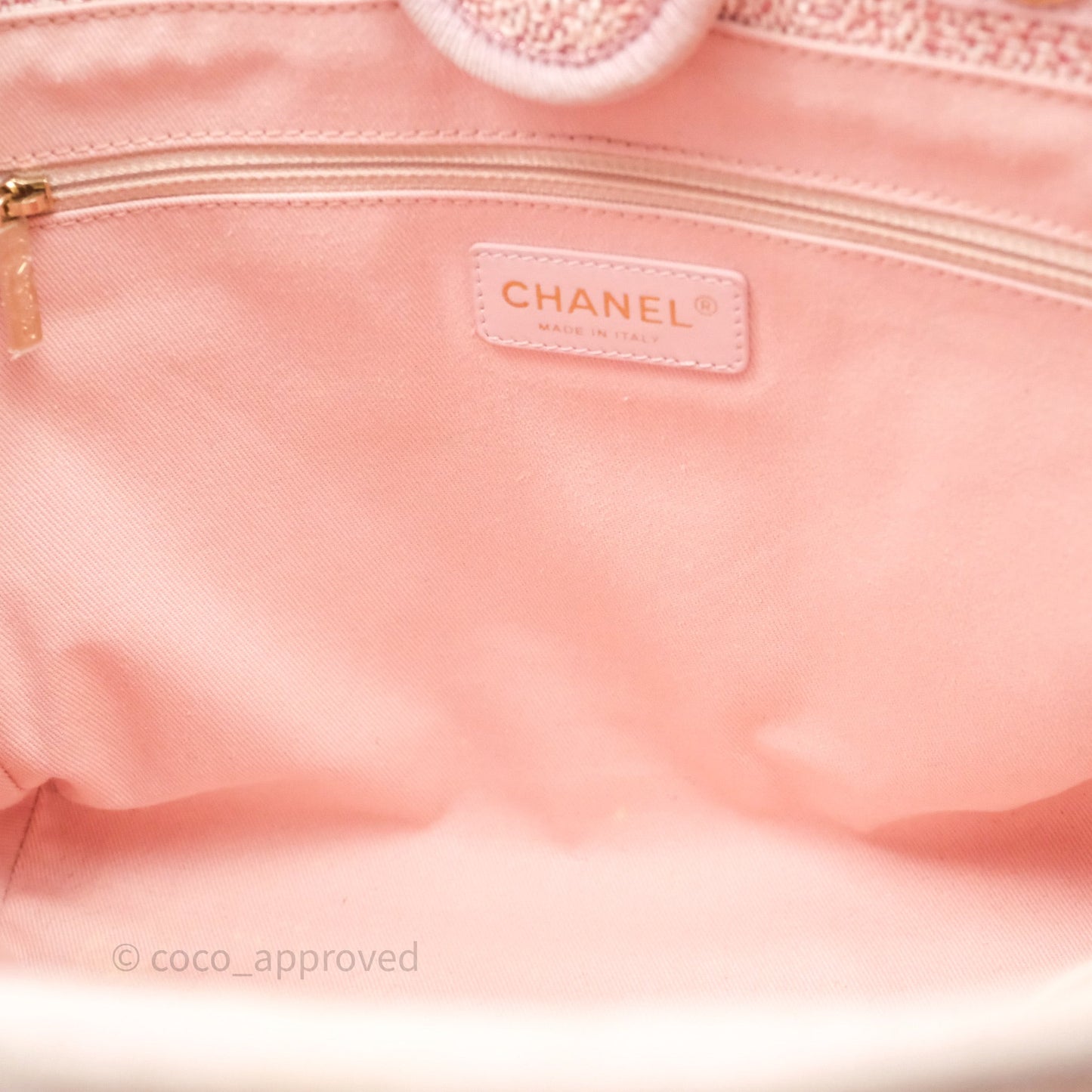Chanel Medium Deauville Pink Glitter Raffia Gold Hardware