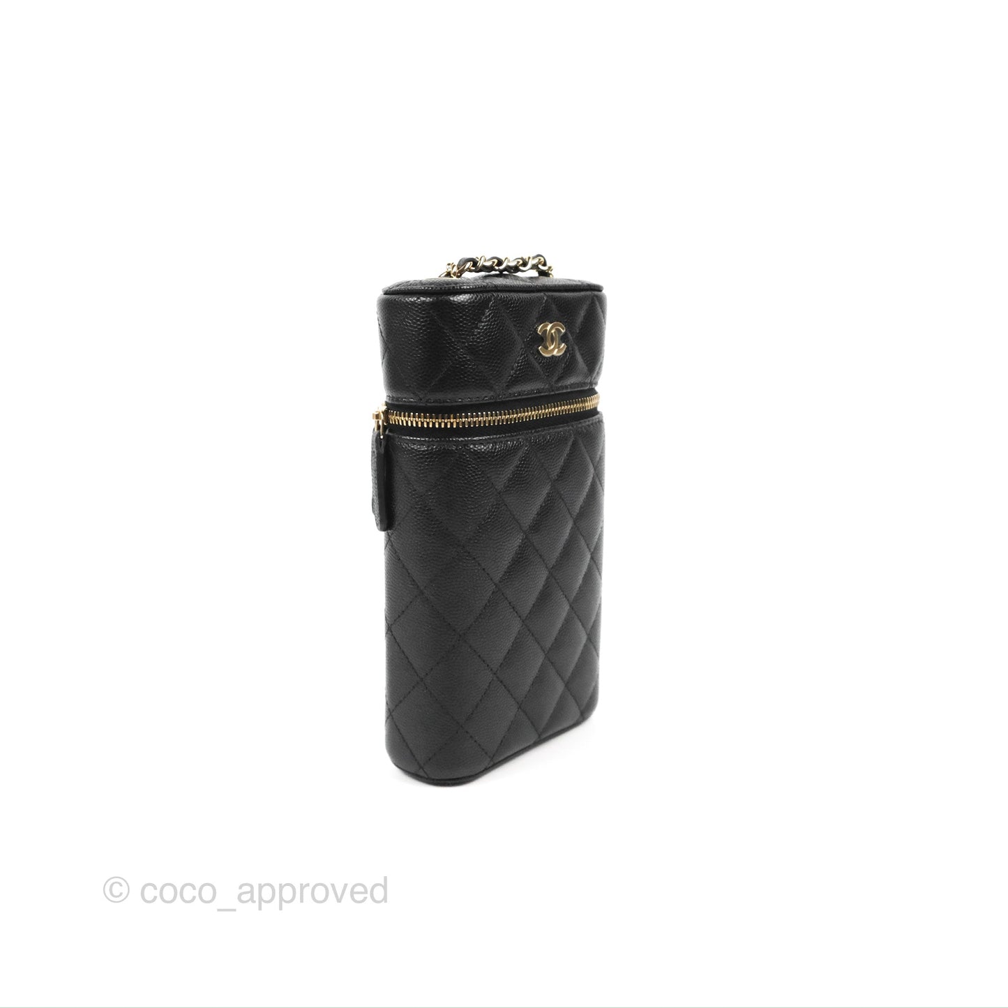 Chanel Vanity Phone Holder With Chain Black Caviar Gold Hardware