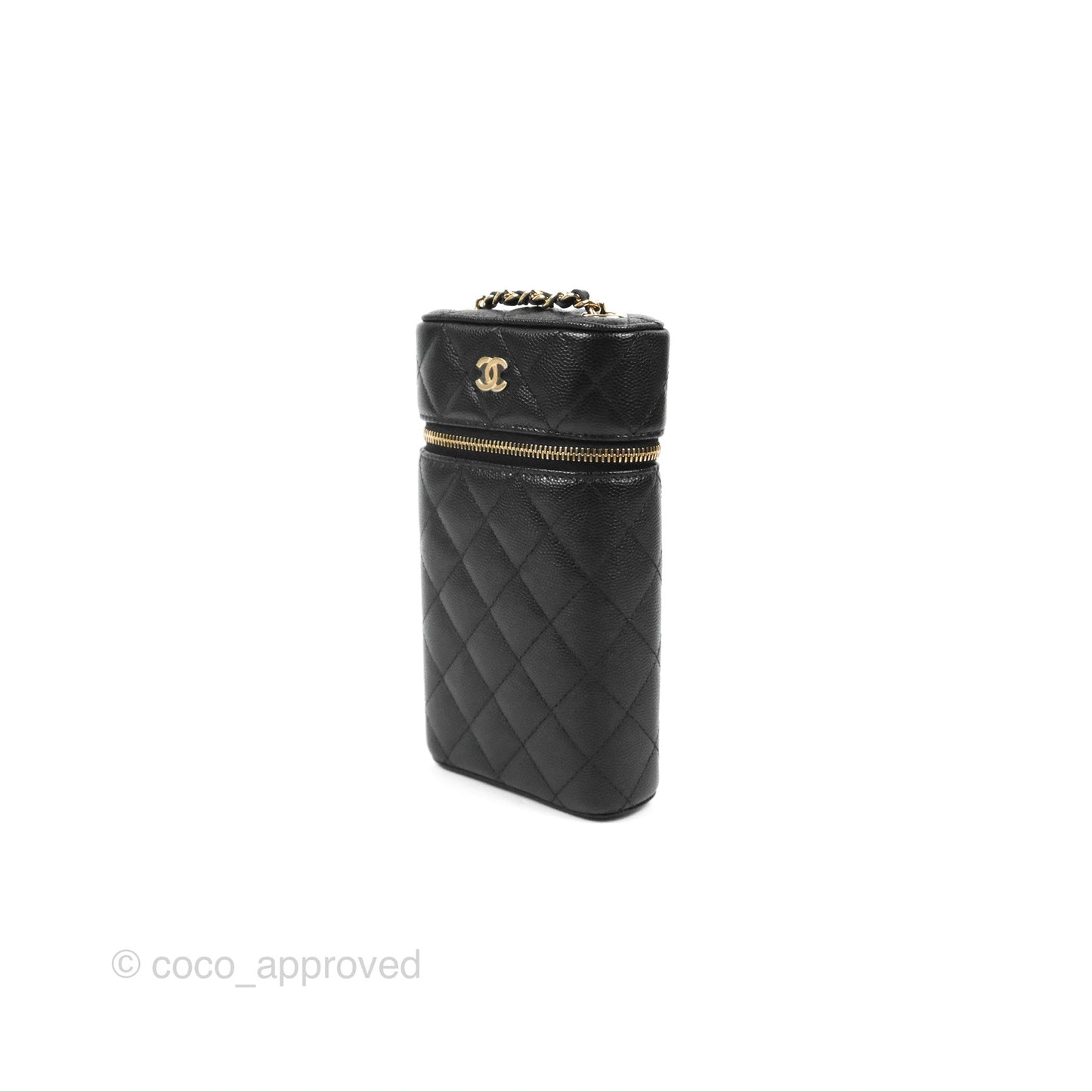 Chanel Vanity Phone Holder With Chain Black Caviar Gold Hardware