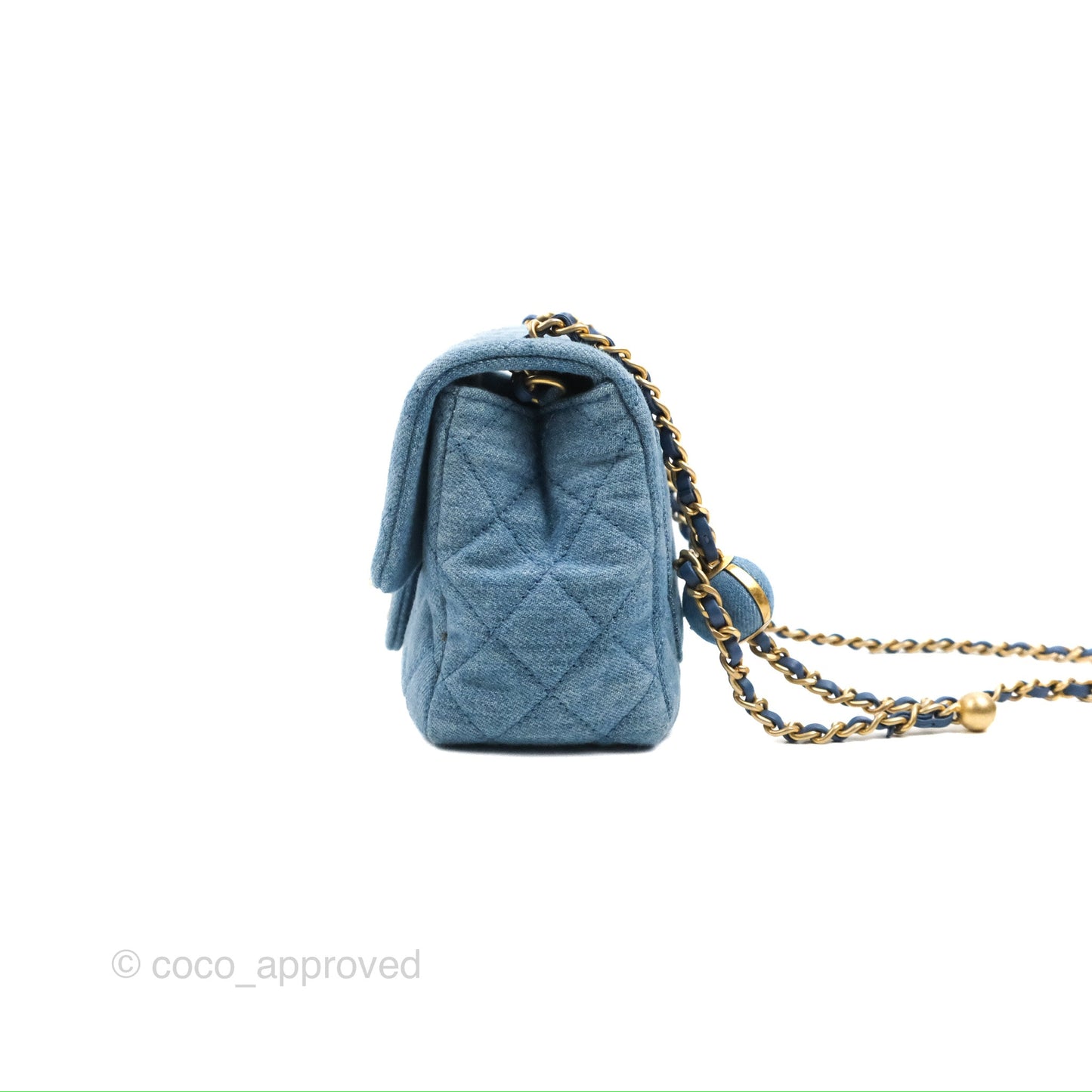 Chanel Mini Square Pearl Crush Quilted Denim Aged Gold Hardware