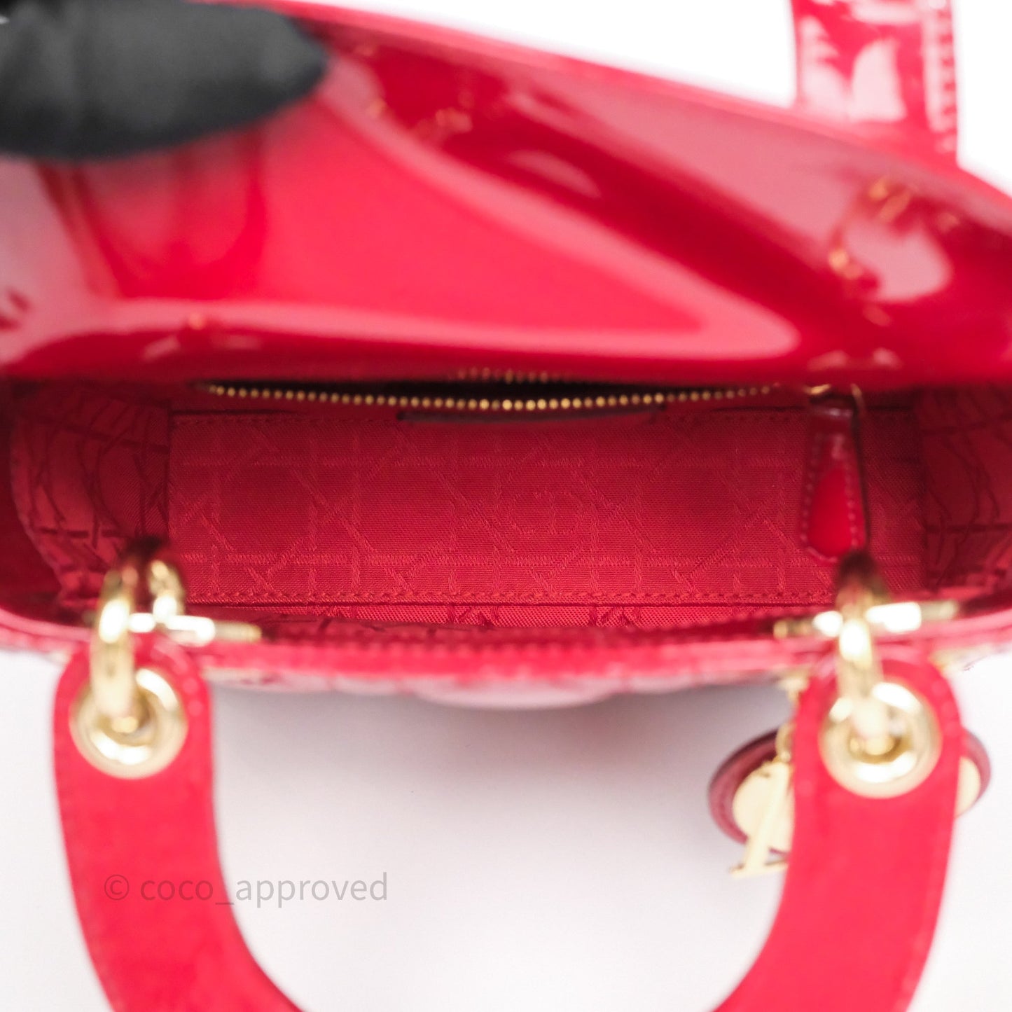 Christian Dior Mini Lady Dior Red Patent Cannage Gold Hardware