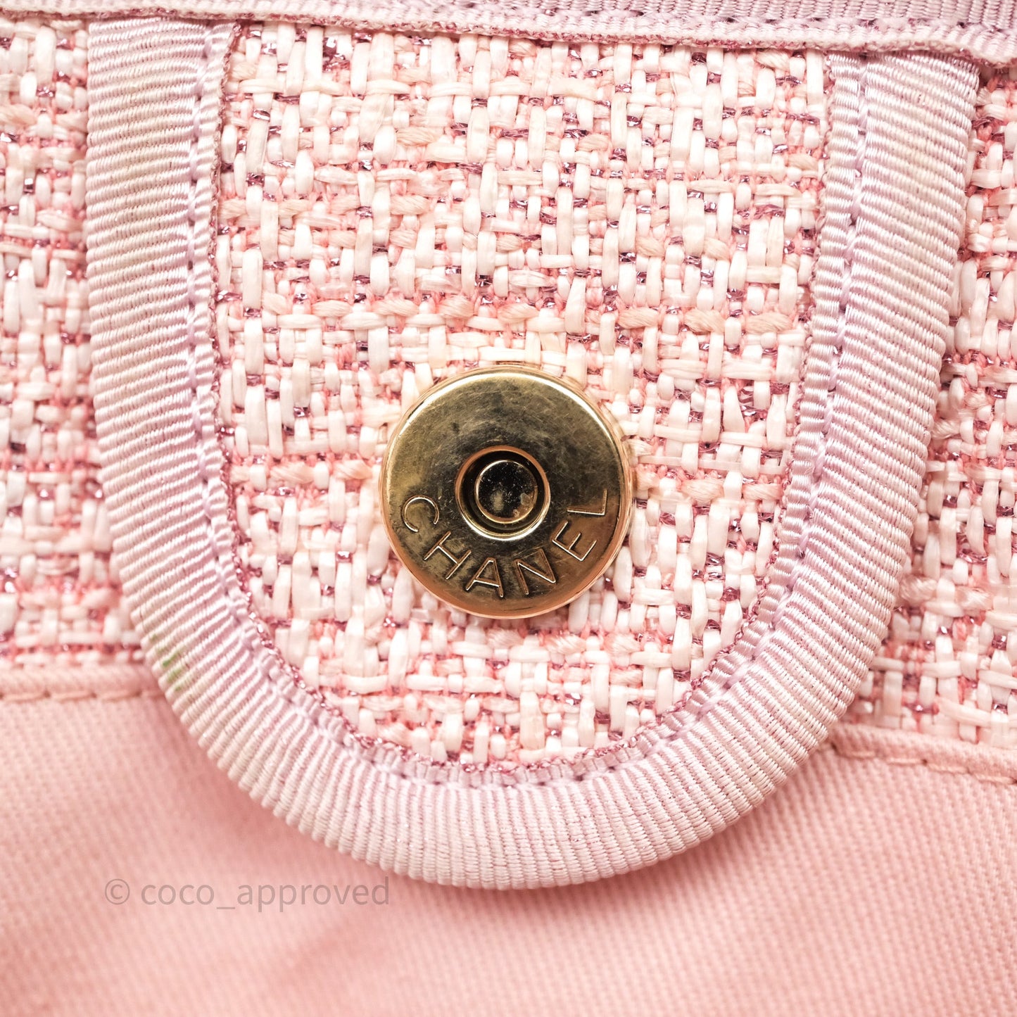 Chanel Medium Deauville Pink Glitter Raffia Gold Hardware