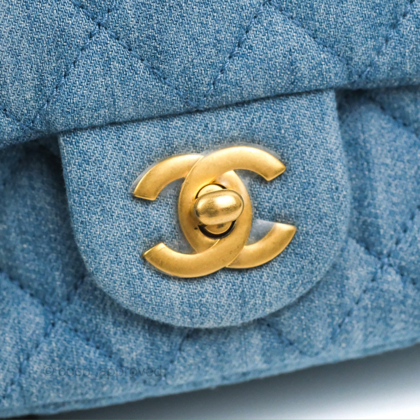 Chanel Mini Square Pearl Crush Quilted Denim Aged Gold Hardware