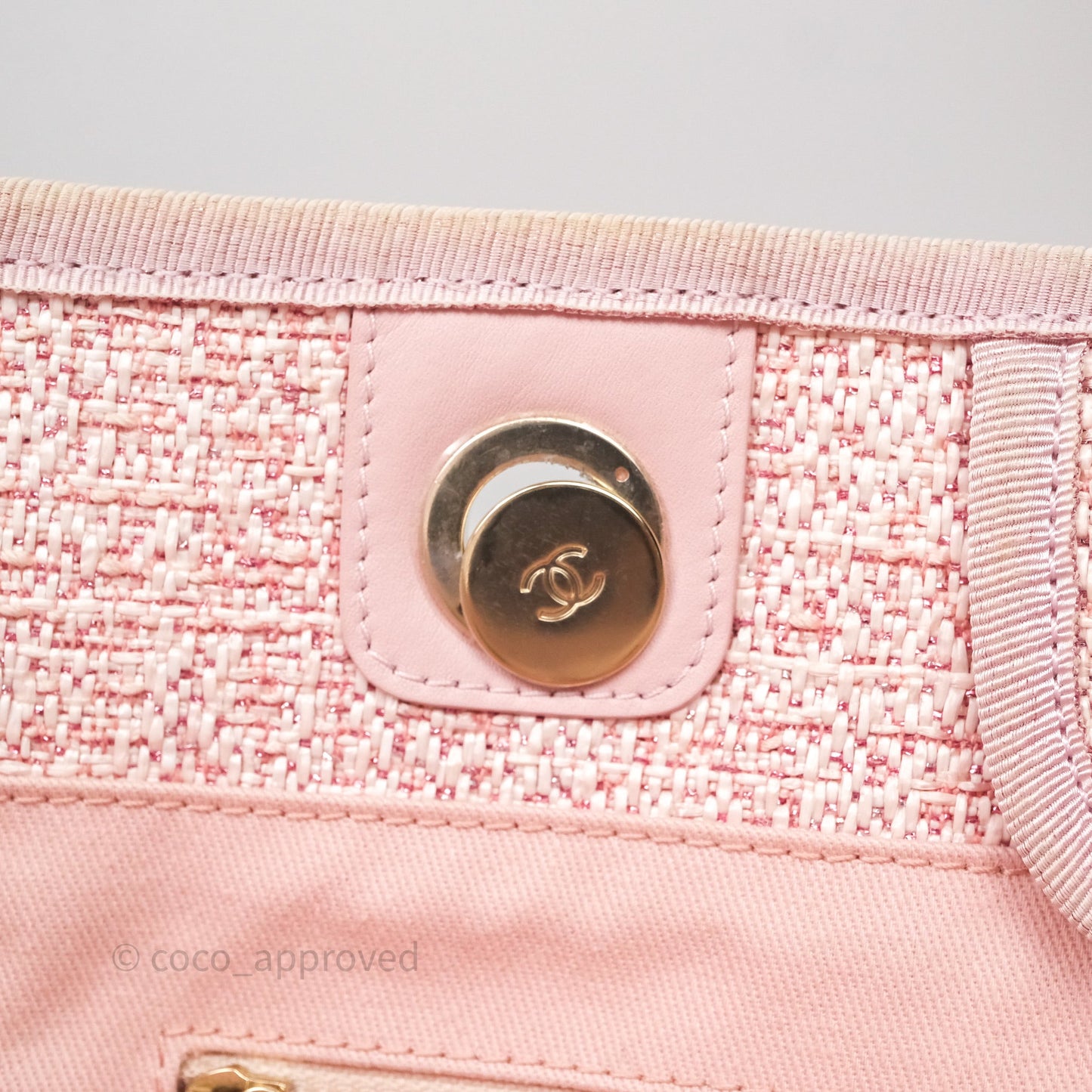 Chanel Medium Deauville Pink Glitter Raffia Gold Hardware