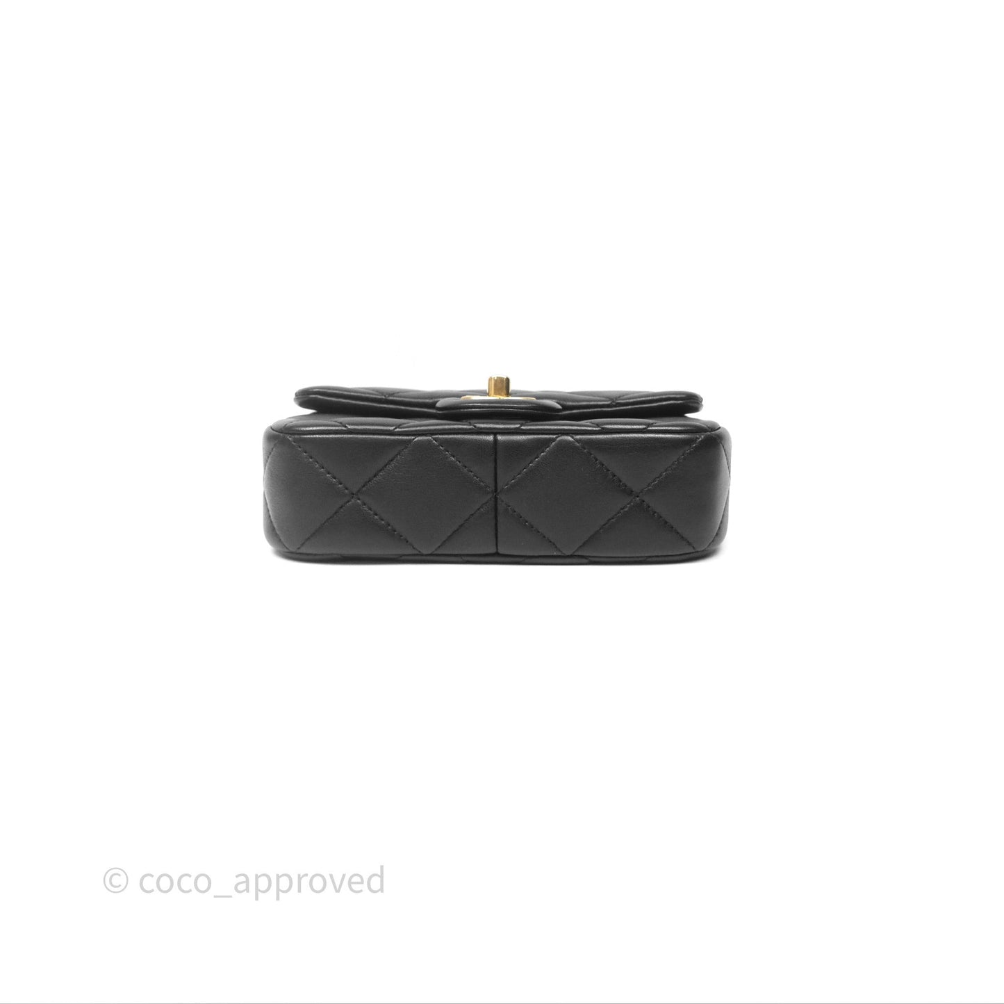 Chanel Mini Flap Bag With Pearl Black Lambskin Aged Gold Hardware