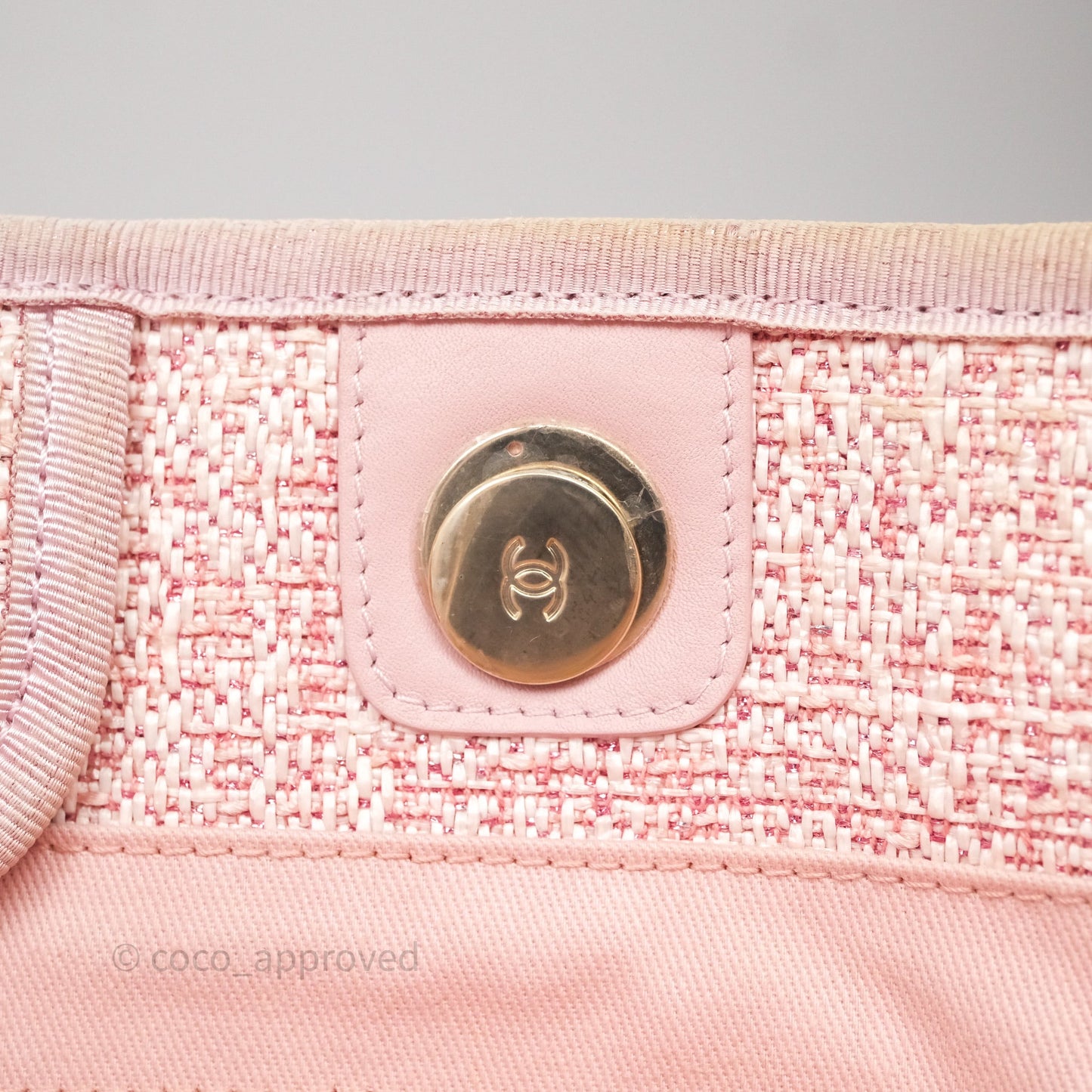 Chanel Medium Deauville Pink Glitter Raffia Gold Hardware