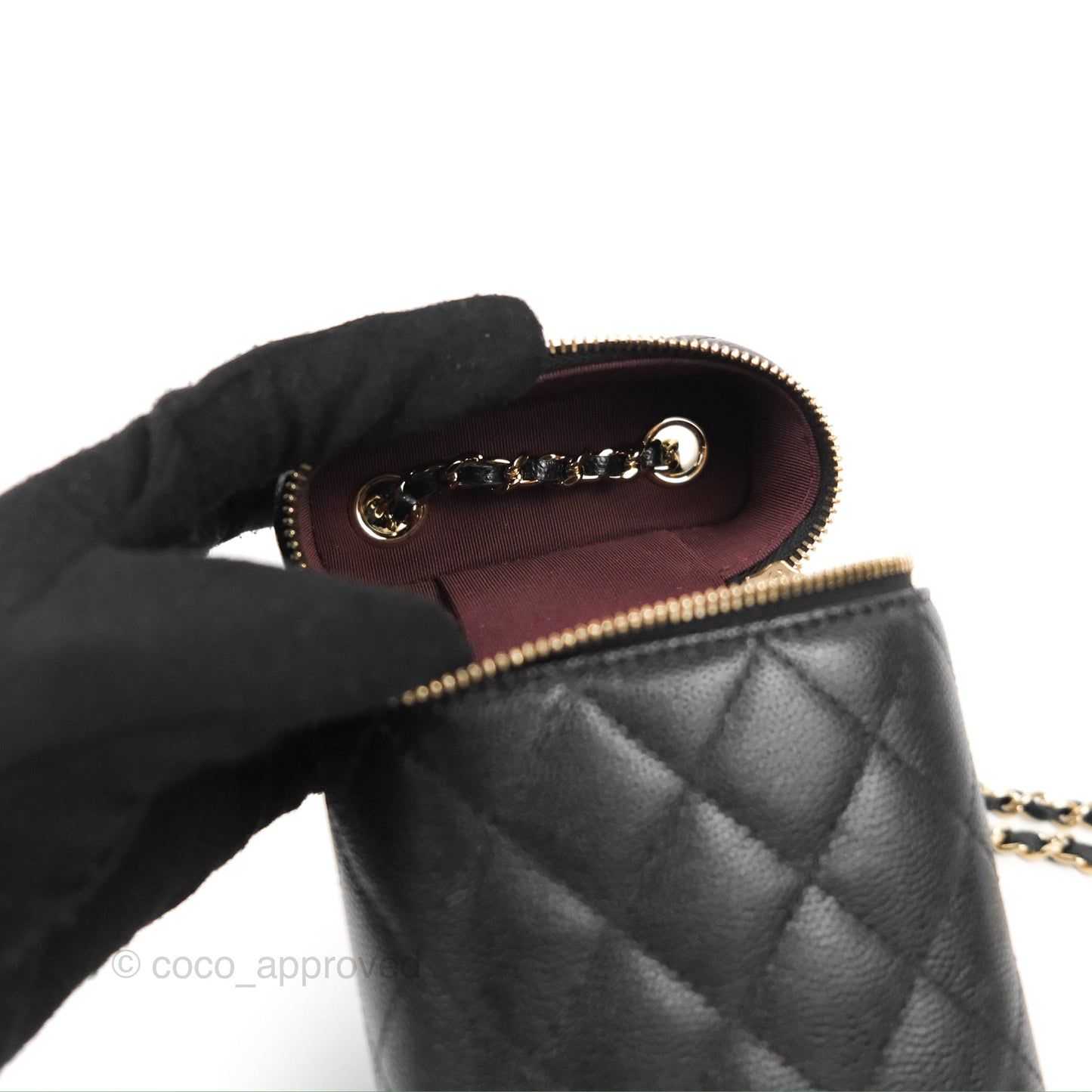 Chanel Vanity Phone Holder With Chain Black Caviar Gold Hardware