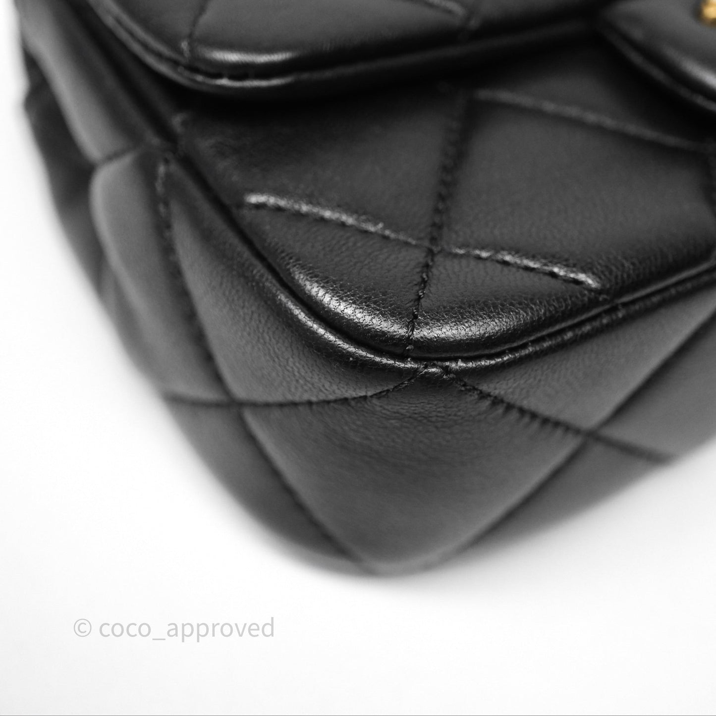 Chanel Mini Flap Bag With Pearl Black Lambskin Aged Gold Hardware