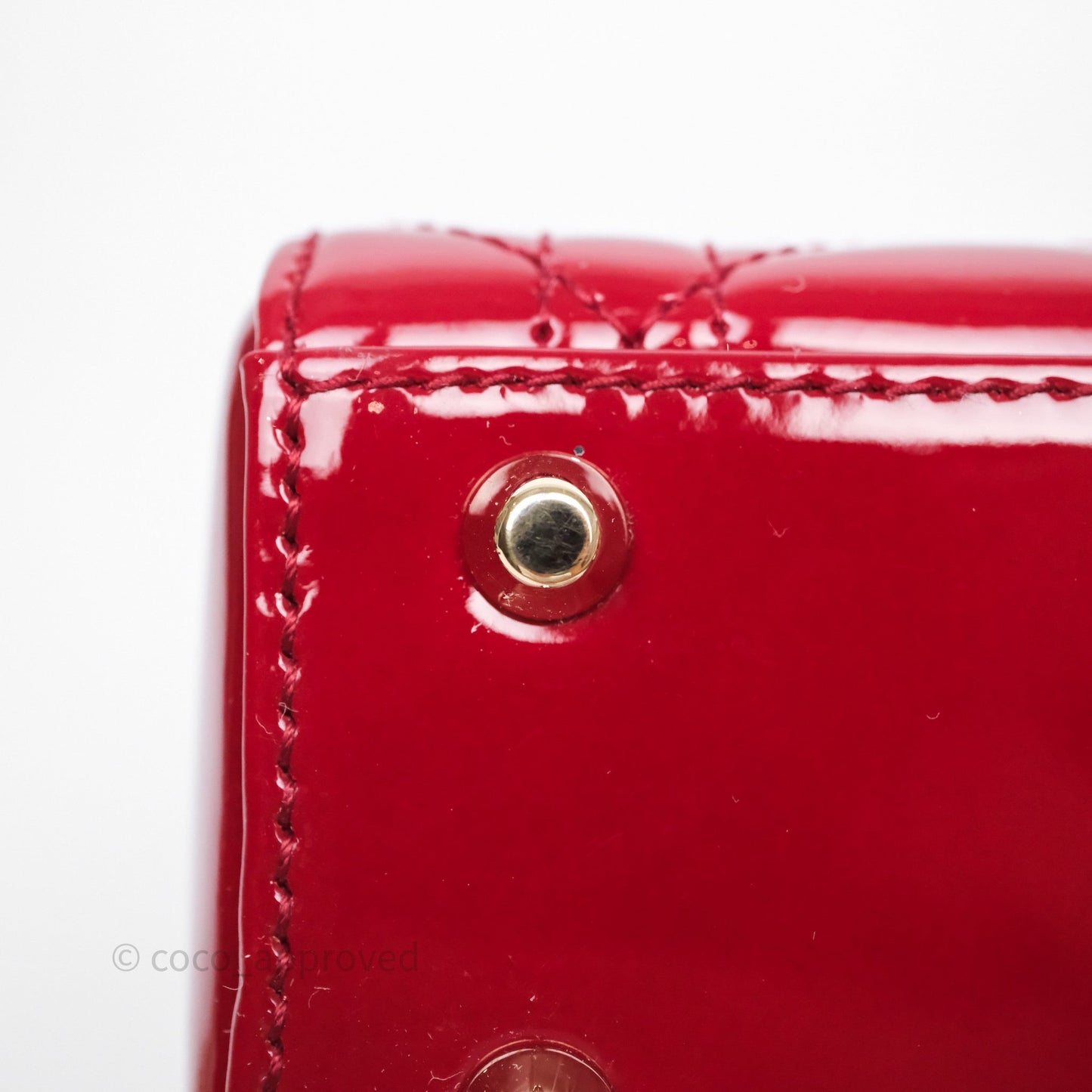 Christian Dior Mini Lady Dior Red Patent Cannage Gold Hardware