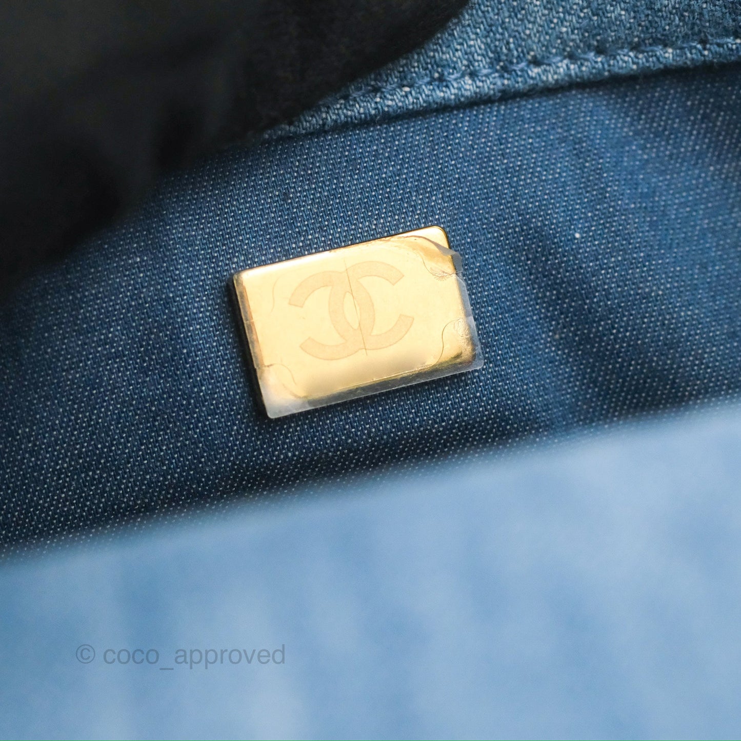 Chanel Mini Square Pearl Crush Quilted Denim Aged Gold Hardware