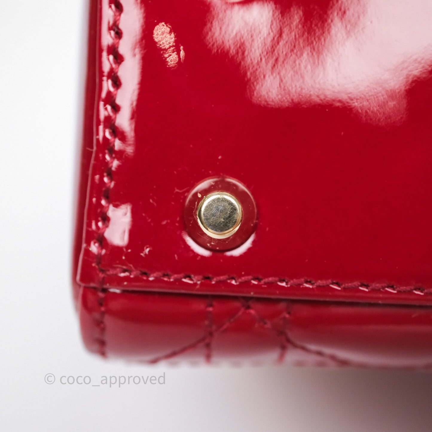 Christian Dior Mini Lady Dior Red Patent Cannage Gold Hardware