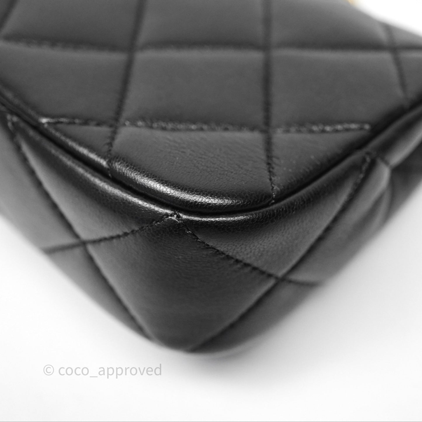 Chanel Mini Flap Bag With Pearl Black Lambskin Aged Gold Hardware