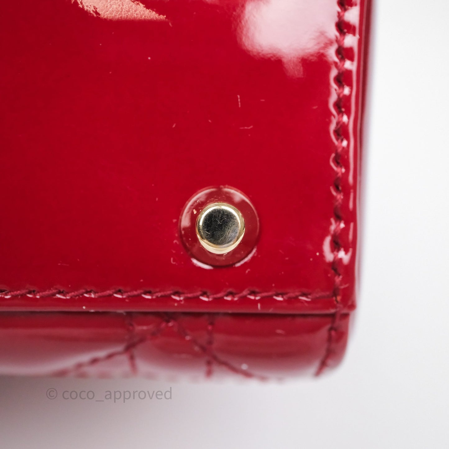 Christian Dior Mini Lady Dior Red Patent Cannage Gold Hardware