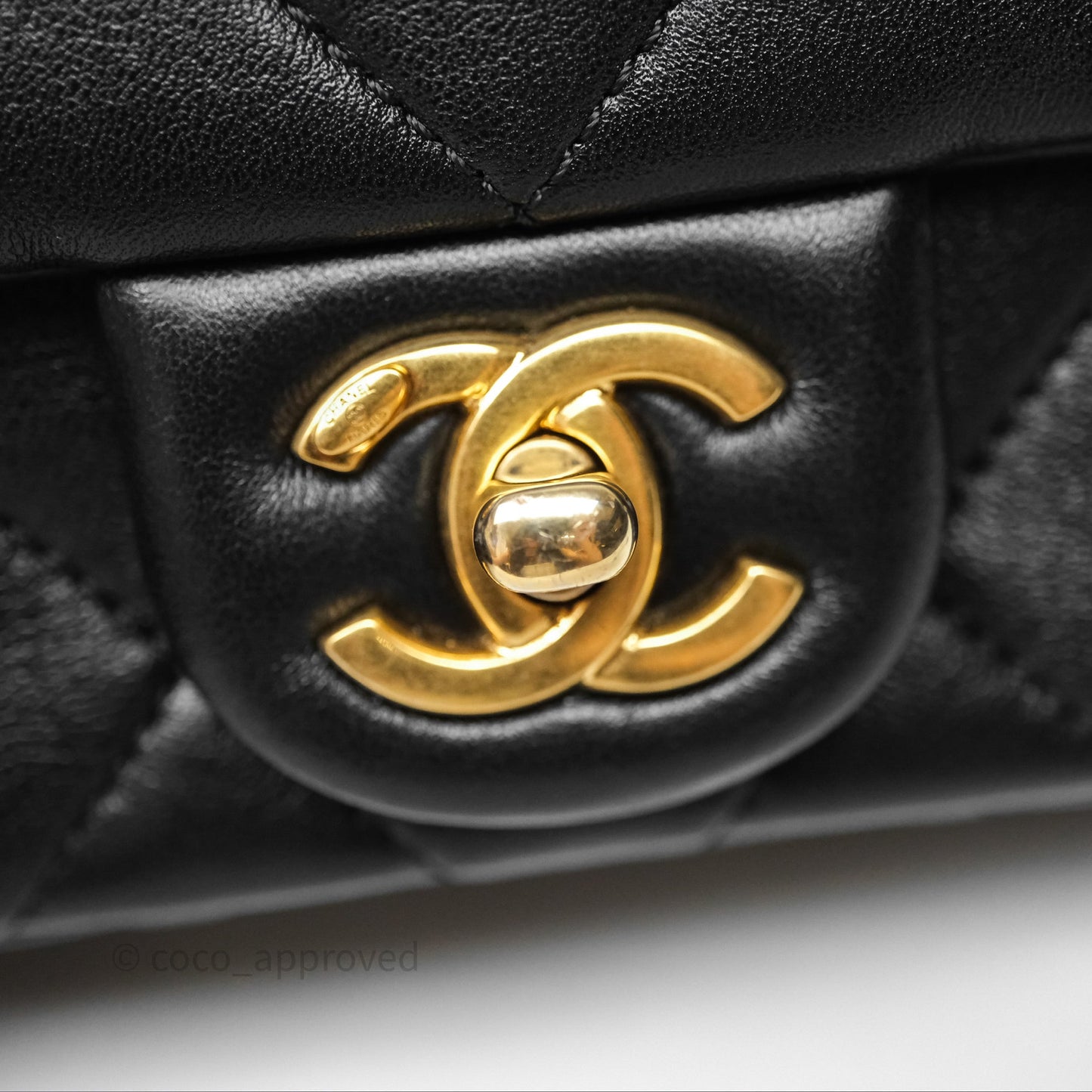 Chanel Mini Flap Bag With Pearl Black Lambskin Aged Gold Hardware