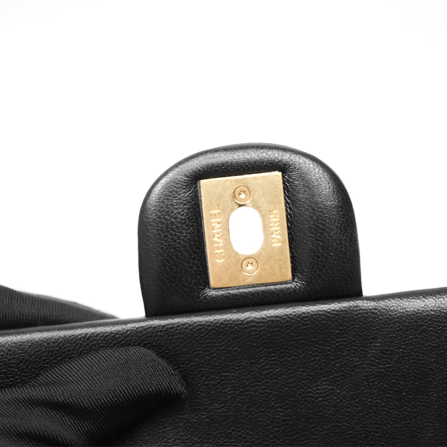 Chanel Mini Flap Bag With Pearl Black Lambskin Aged Gold Hardware