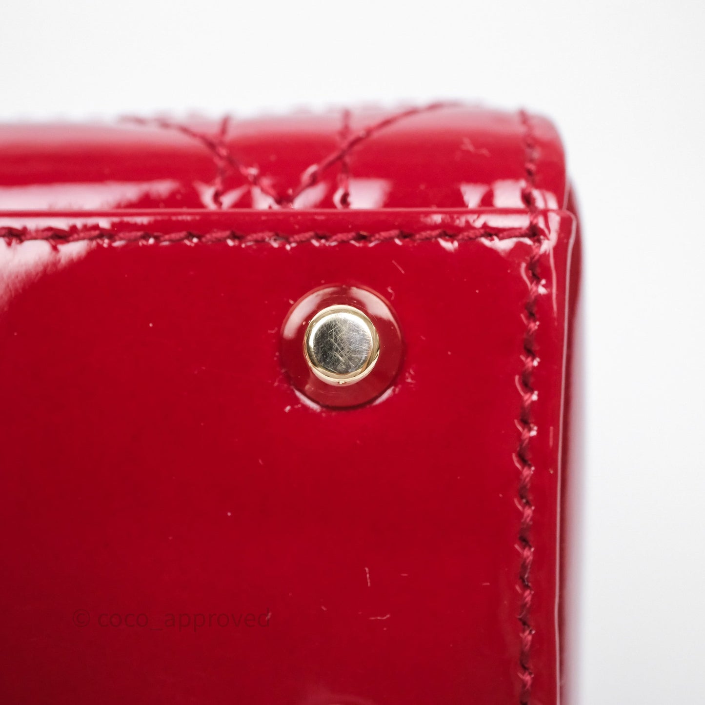 Christian Dior Mini Lady Dior Red Patent Cannage Gold Hardware