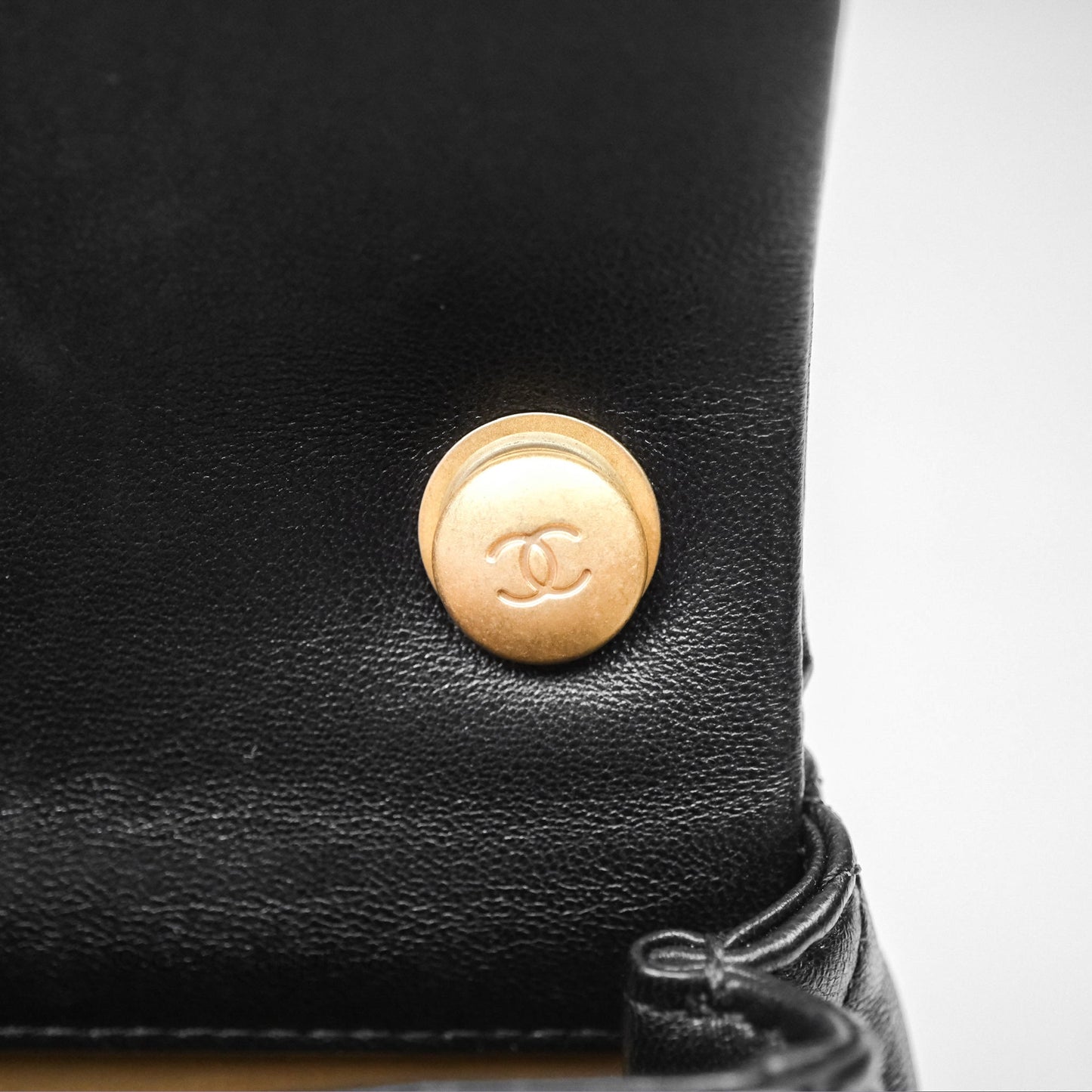 Chanel Mini Flap Bag With Pearl Black Lambskin Aged Gold Hardware