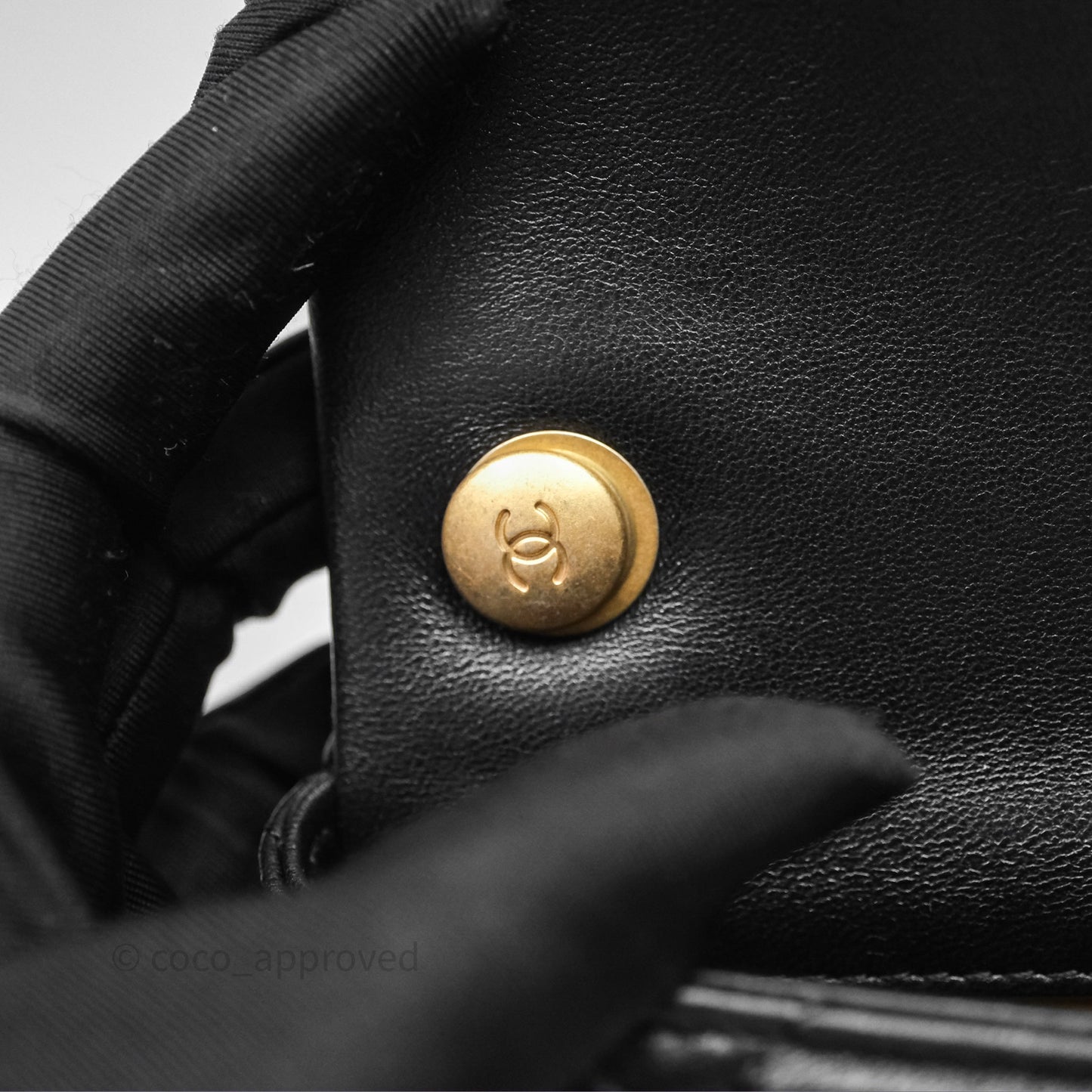 Chanel Mini Flap Bag With Pearl Black Lambskin Aged Gold Hardware