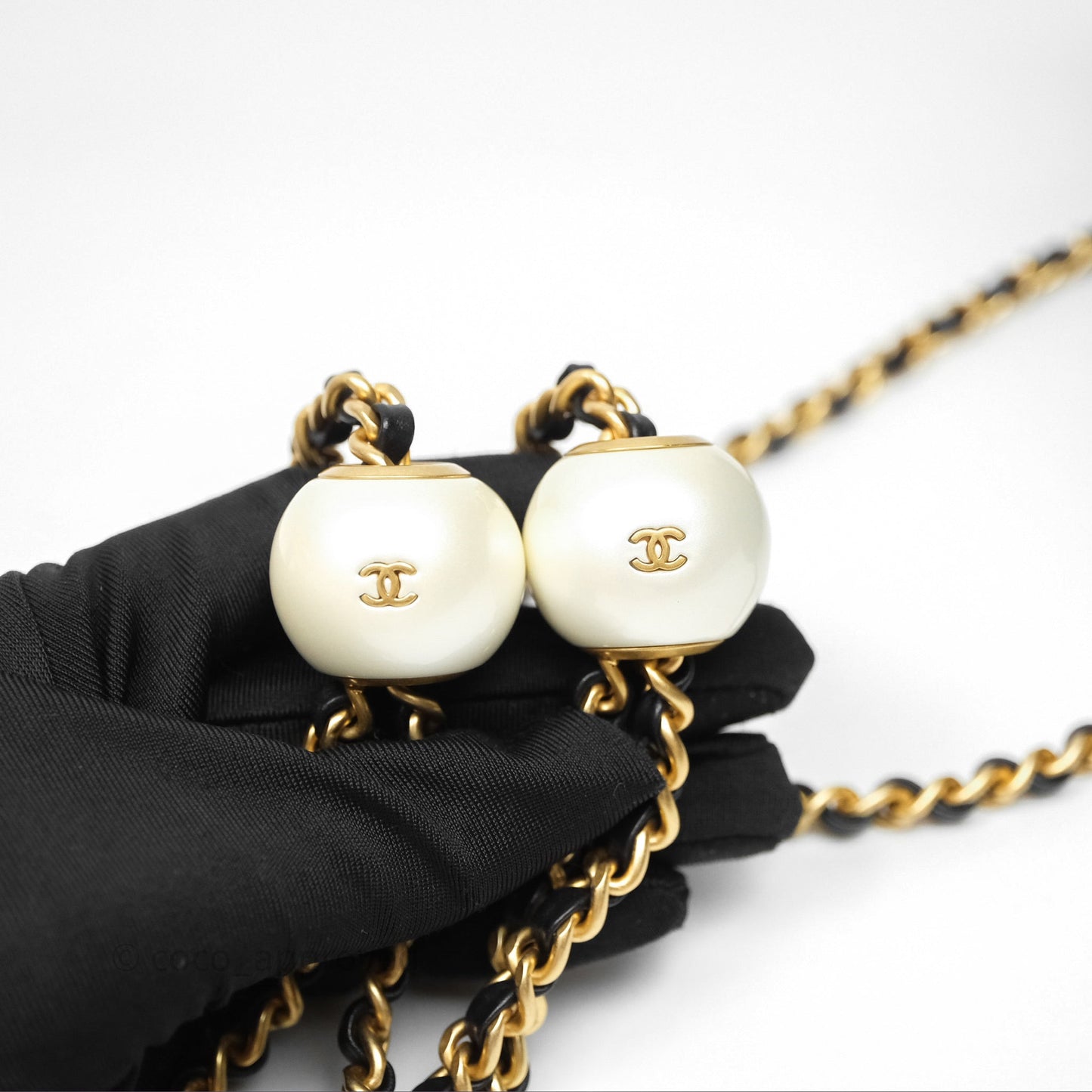 Chanel Mini Flap Bag With Pearl Black Lambskin Aged Gold Hardware
