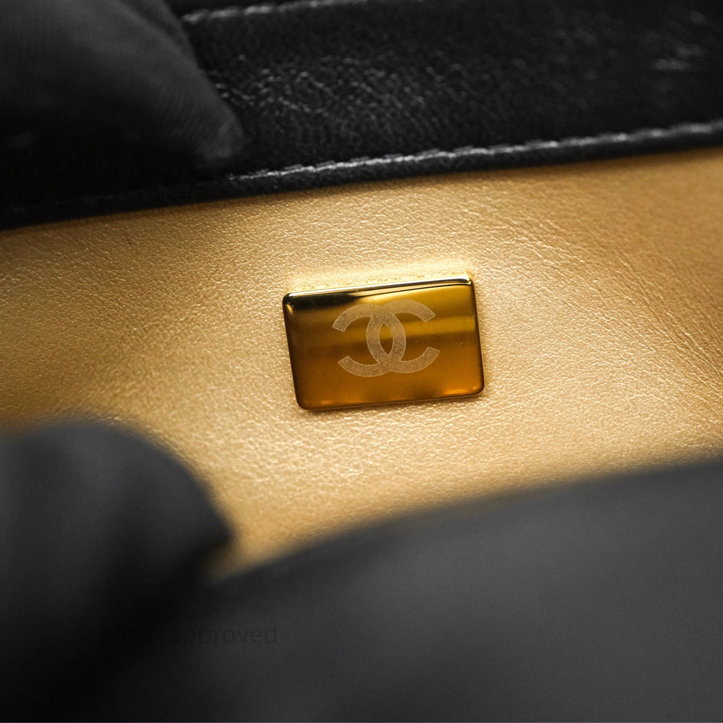 Chanel Mini Flap Bag With Pearl Black Lambskin Aged Gold Hardware