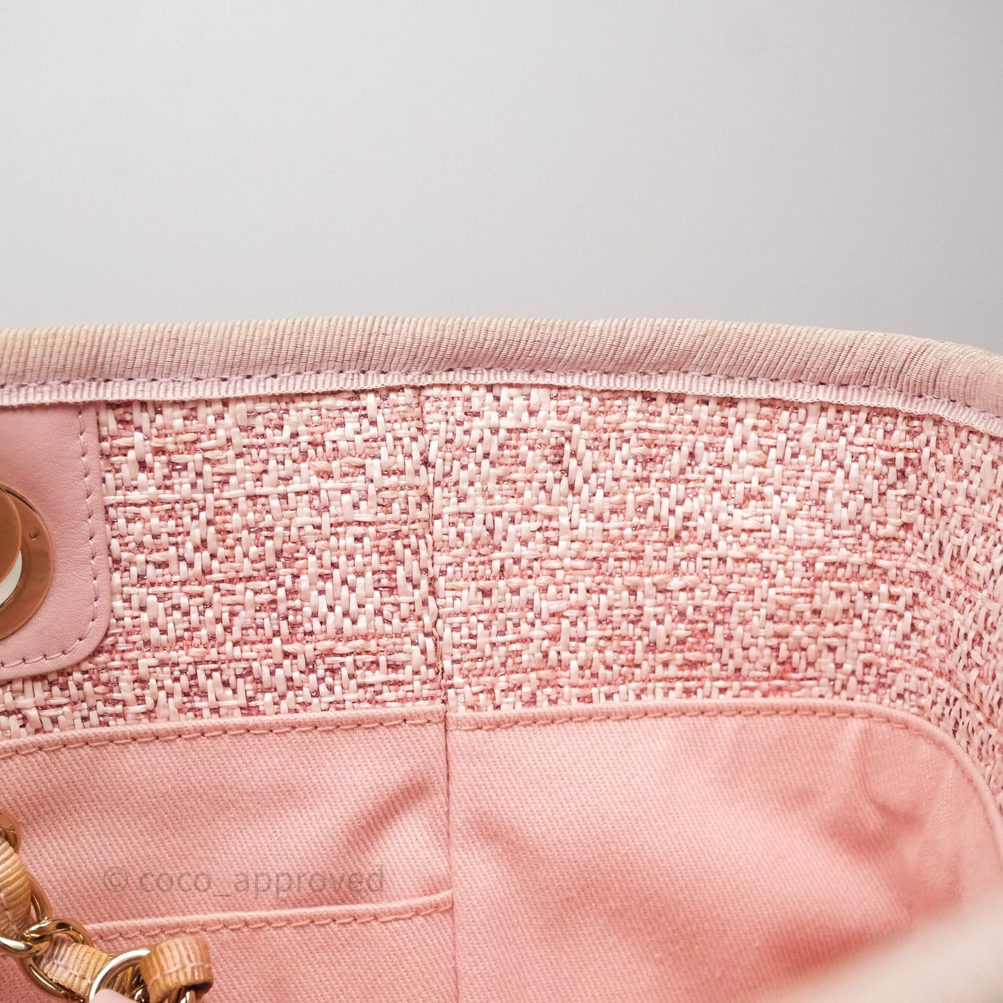 Chanel Medium Deauville Pink Glitter Raffia Gold Hardware