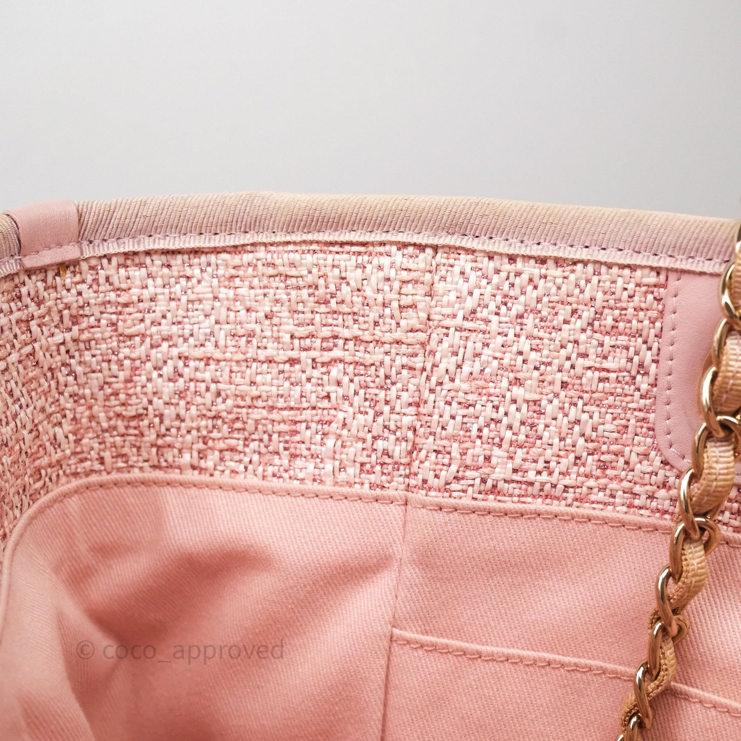 Chanel Medium Deauville Pink Glitter Raffia Gold Hardware