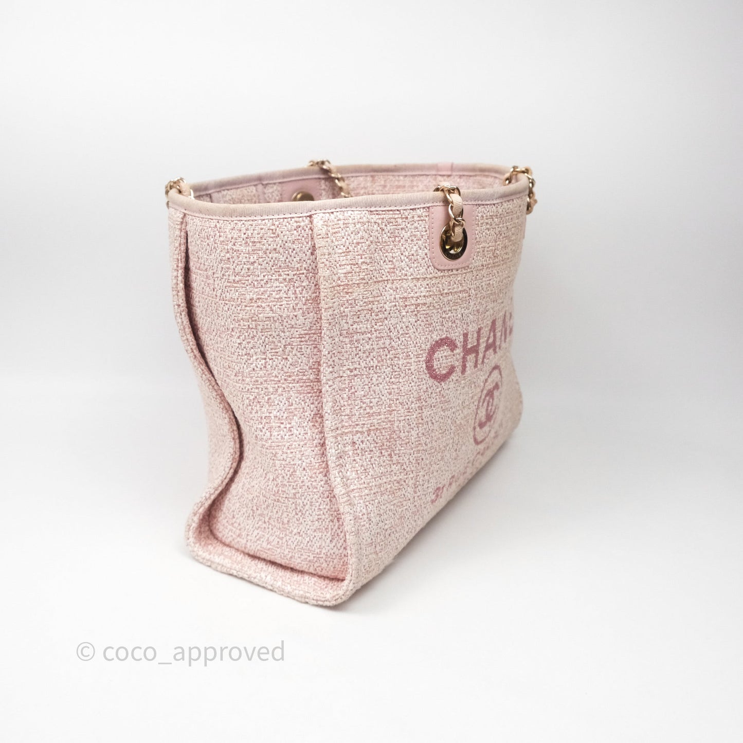 Chanel Medium Deauville Pink Glitter Raffia Gold Hardware
