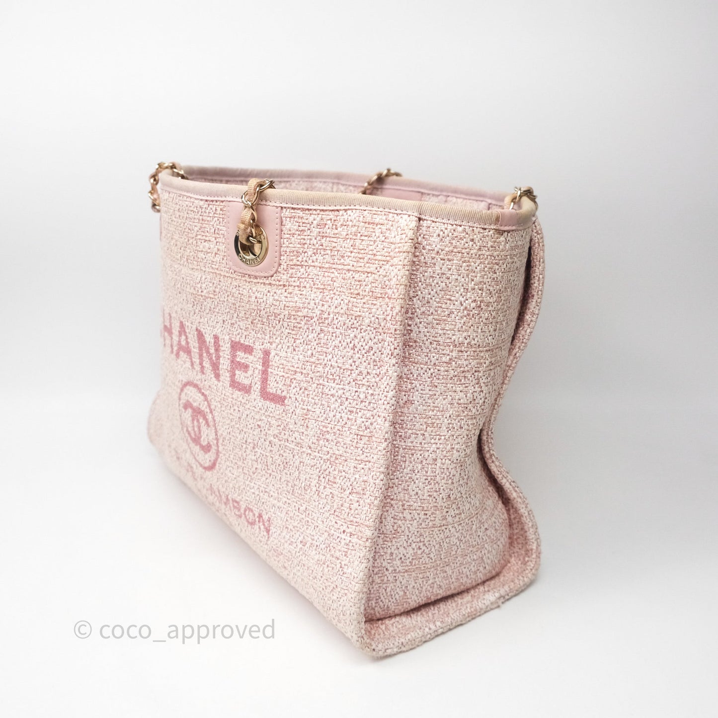 Chanel Medium Deauville Pink Glitter Raffia Gold Hardware
