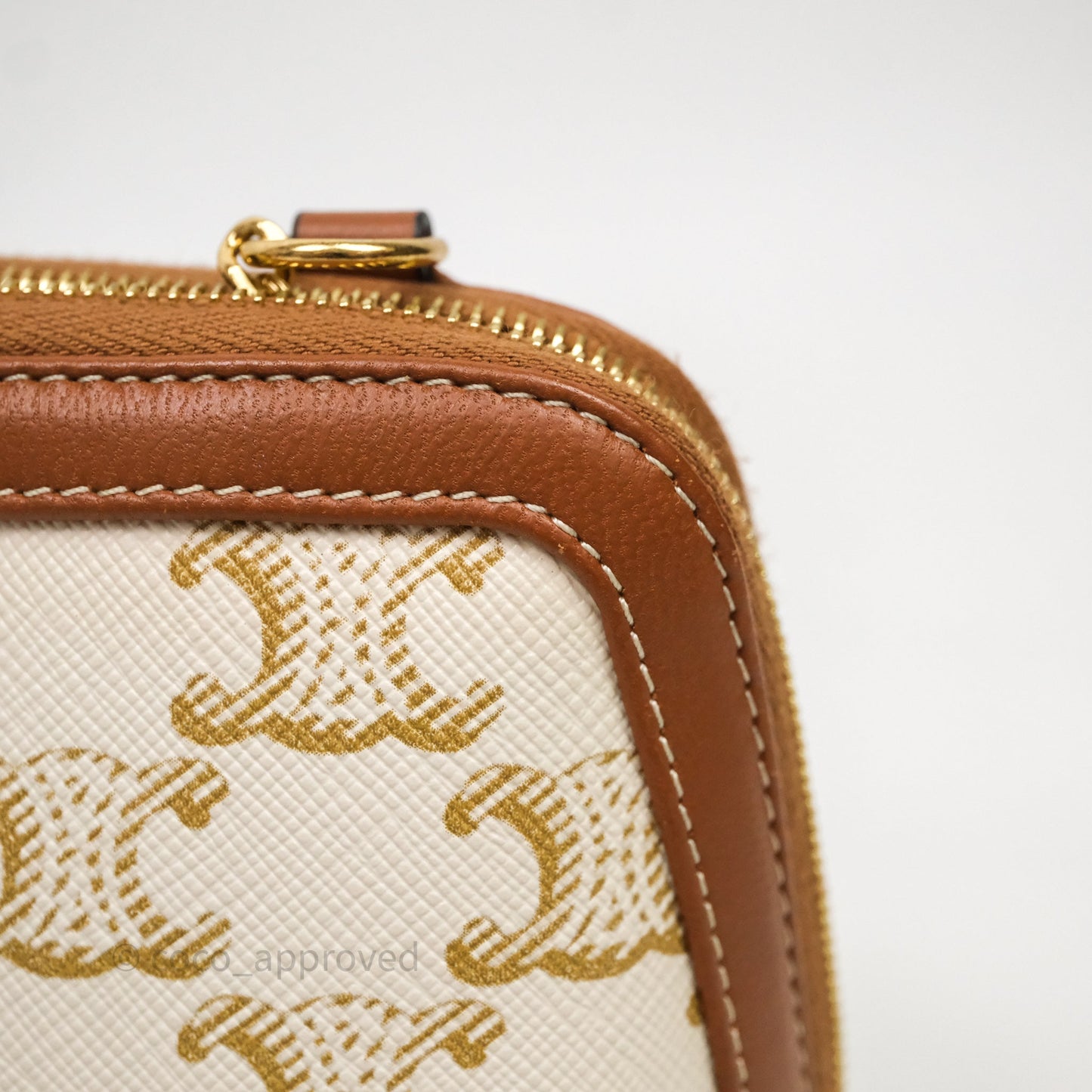Celine Clutch With Chain Triomphe Canvas Lambskin White/Tan
