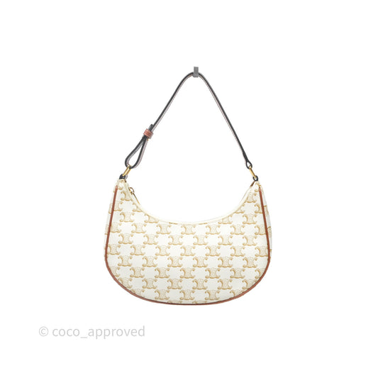 Celine Ava Bag In Triomphe Canvas Calfskin White