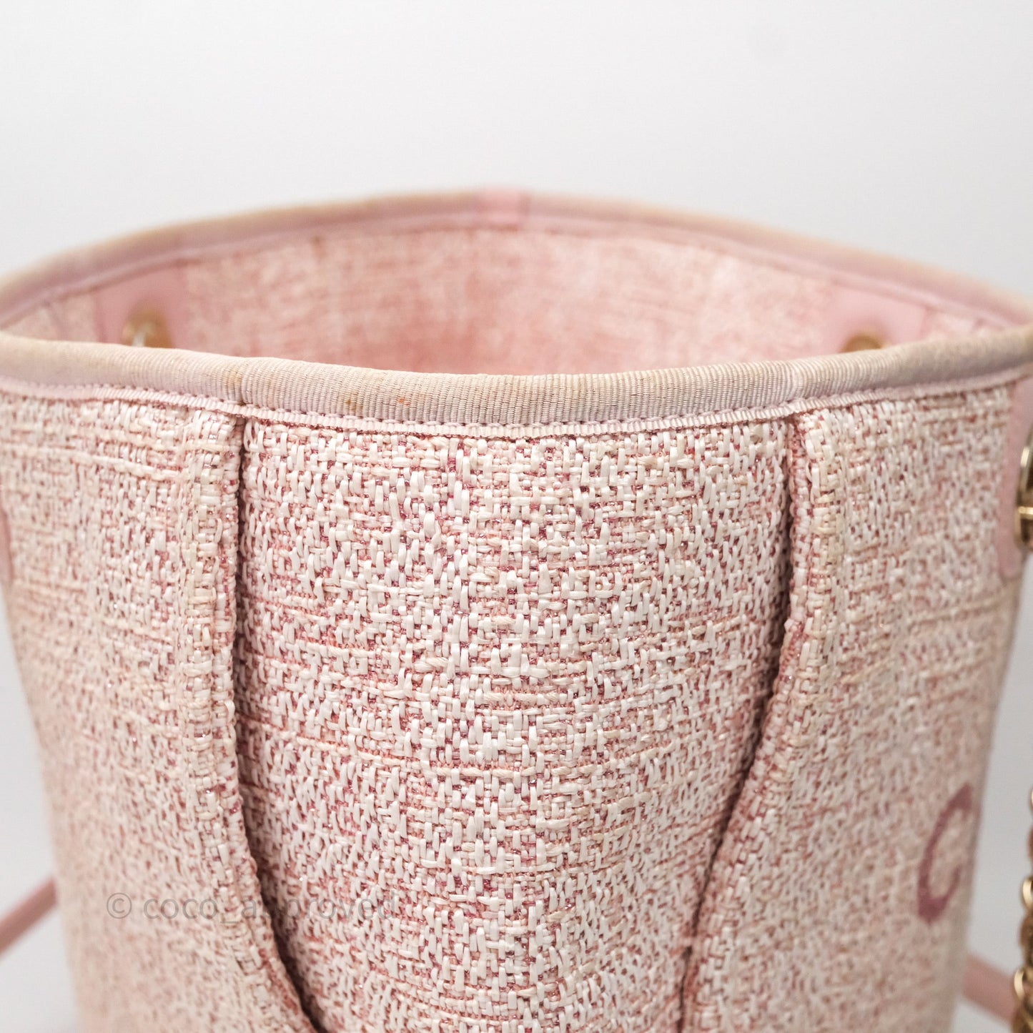 Chanel Medium Deauville Pink Glitter Raffia Gold Hardware