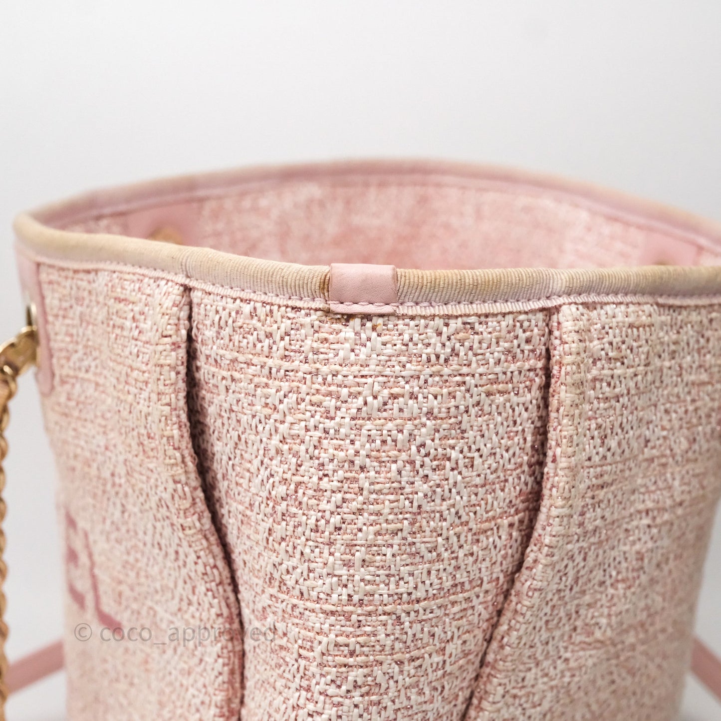 Chanel Medium Deauville Pink Glitter Raffia Gold Hardware