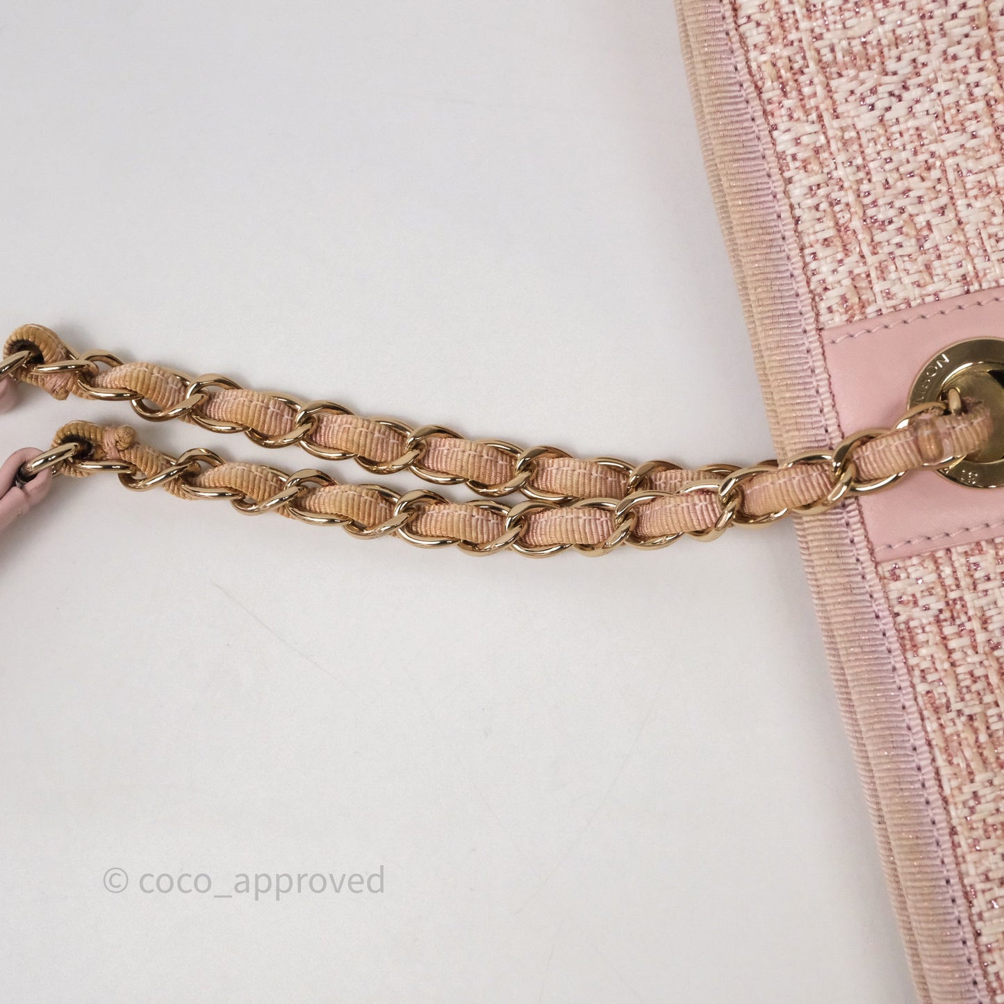 Chanel Medium Deauville Pink Glitter Raffia Gold Hardware